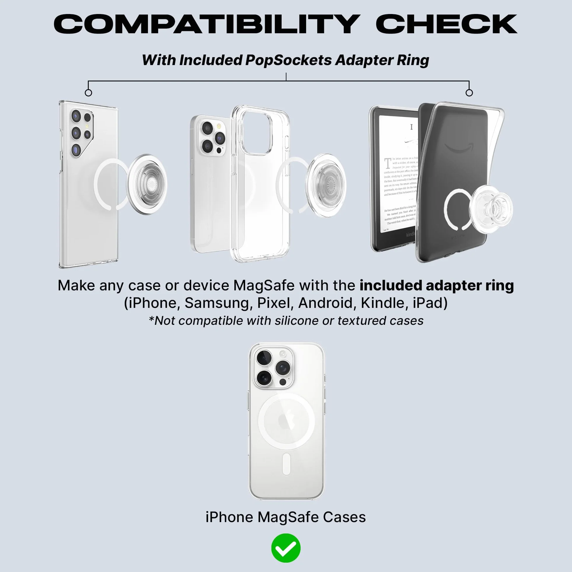 PopSockets Uchwyt do telefonu MagSafe z podpórką, stojak magnetyczny, wymienna góra, bezpieczne trzymanie do iPhone MagSafe, uchwyt na telefon i tablet, Cute PopSockets - Alum Moire Putty