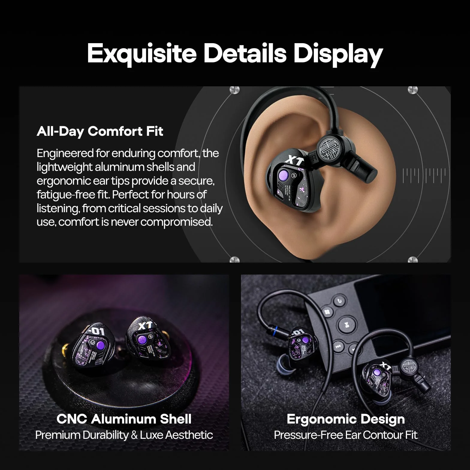 Linsoul TANGZU Xue Tao Słuchawki douszne Gaming, przewodowe słuchawki Hi-Fi z odłączanym mikrofonem, dynamiczny przetwornik douszny z szklaną membraną 10 mm (3,5 mm MIC)