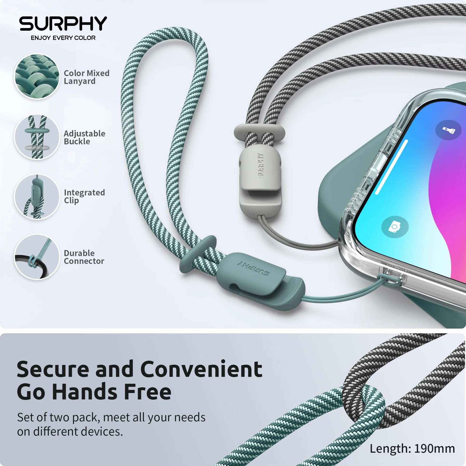 SURPHY 2 szt. regulowany pasek na rękę do telefon komórkowy, uniwersalny łańcuszek na telefon komórkowy, smycz do telefonu komórkowego Airpods, kamary, kluczy, pamięć USB, portfel
