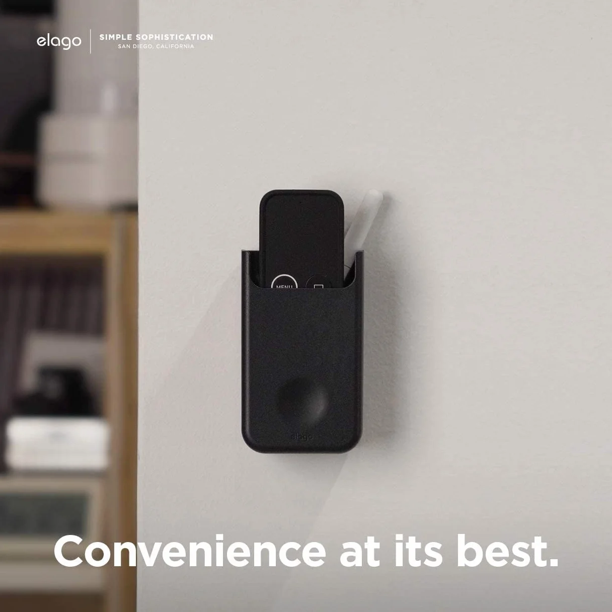 elago Uniwersalny uchwyt na pilot zdalnego sterowania – kompatybilny z pilotem Apple TV i innymi elementami sterującymi, mocna naklejka, szczegółowy projekt (średni, czarny)