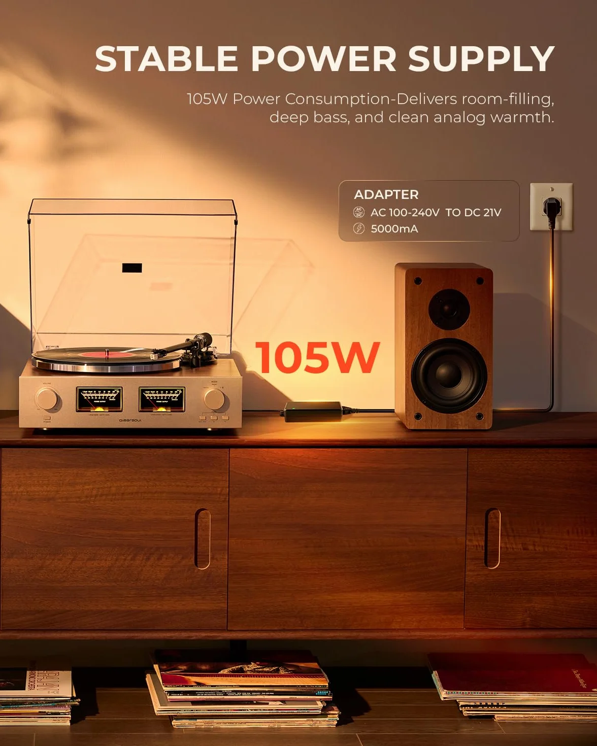 QLEARSOUL HiFire X Gramofon z płytą winylową, system gramofonu HiFi audiofilski z głośnikami regałowymi 100W, wskaźnik VU, pre-amp DSP, kompatybilny z 33/45 RPM, RCA Line IN | out