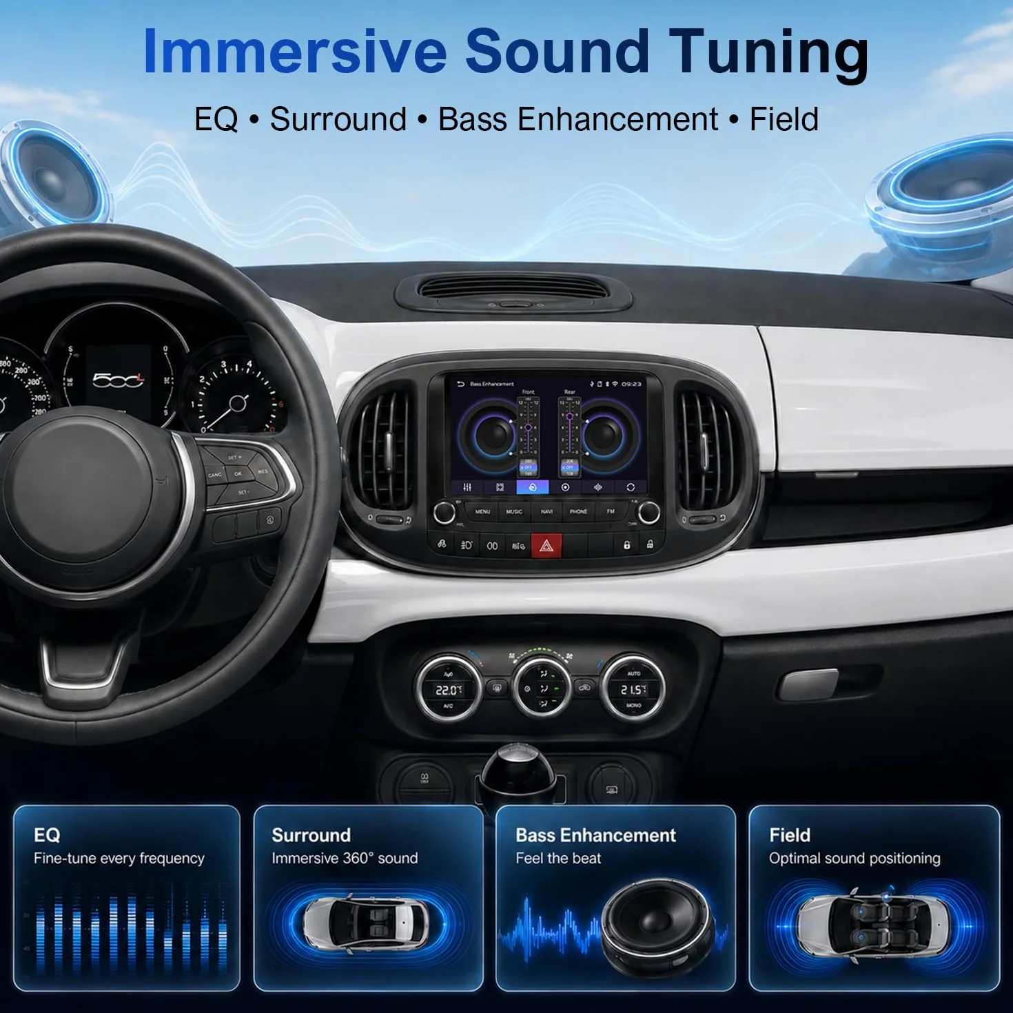 Linux radio samochodowe do FIAT 500L 2013-2019 z CarPlay i Android Auto | 7-calowy ekran dotykowy HD, Bluetooth, radio RDS, FM/AM/USB/DSP, Plug & Play