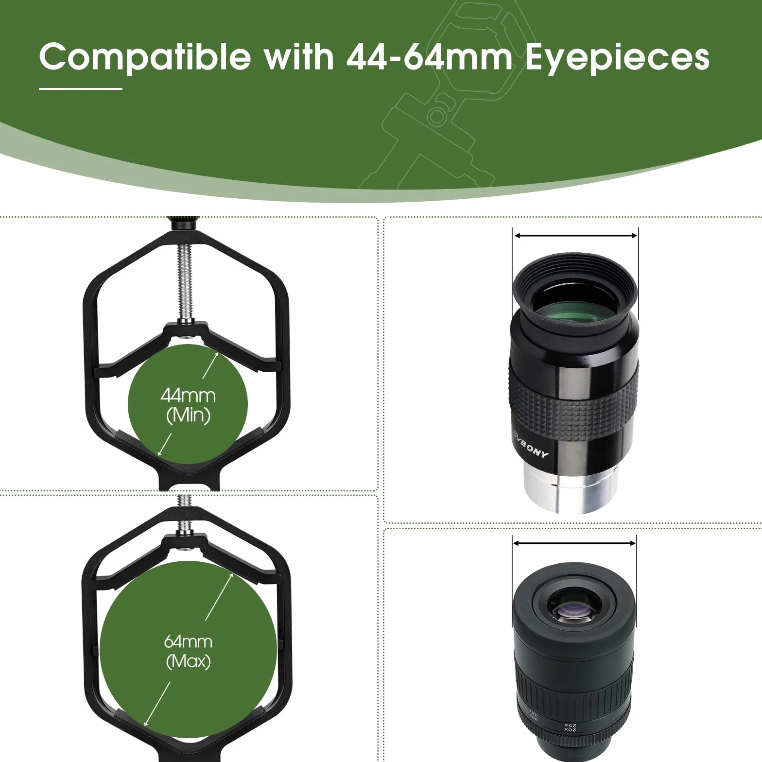Svbony SV214Pro Uchwyt Adaptera do Smartfona, Adapter do Digiscopingu, 3-Osiowy Uniwersalny Adapter do Telefonu, Akcesoria Metalowe Kompatybilny z Lornetką Monokular Luneta (44-64mm)