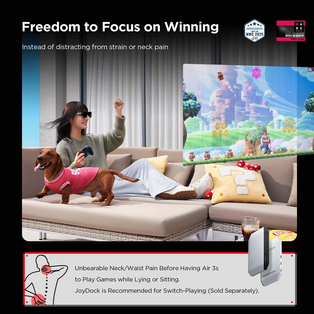 RayNeo Okulary Air 3s AR/XR, wyświetlacz 510.5 cm 120 Hz FHD HueView, przenośne okulary wideo AR do gier do iPhone'a 16/15, Android, Mac, Switch, PS5, Steam Deck