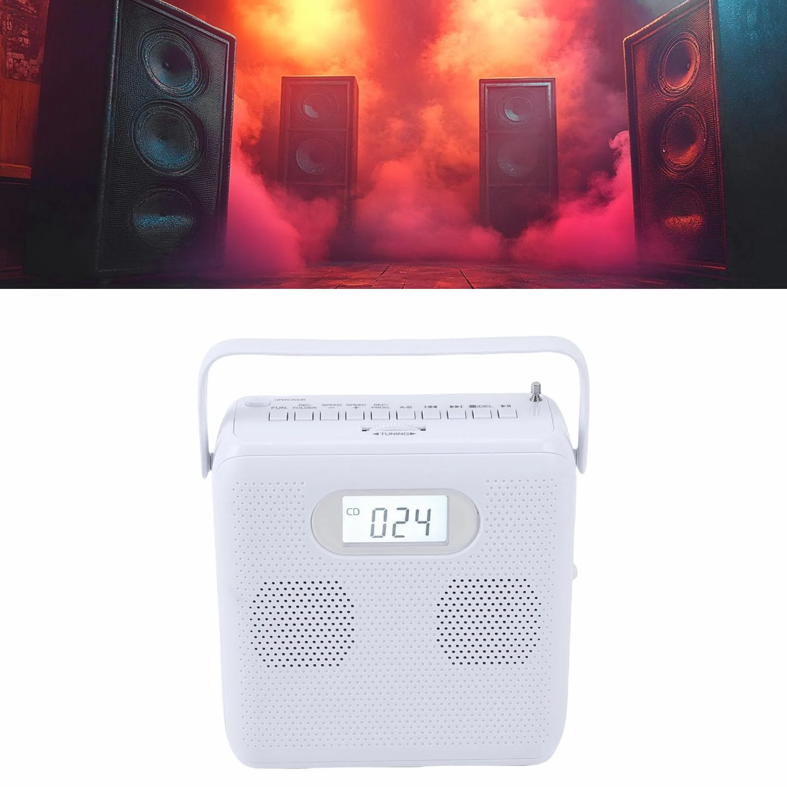 Bewinner Przenośny Odtwarzacz CD z Radiem Bluetooth i FM, Odtwarzacz Muzyki Mp3 Mp3 z Uchwytem, ​​wbudowane Głośniki, Wejście aux, Podwójna Moc do Użytku Domowego i na Zewnątrz