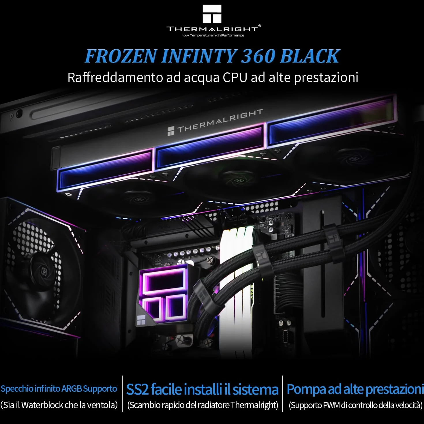 TR Frozen Infinity 360 czarny procesor Aio Cooler, wentylatory TL-M12 x 3 PWM, chłodzący wodę do procesora komputera, ARGB Infinity Mirror, 360 CPU: