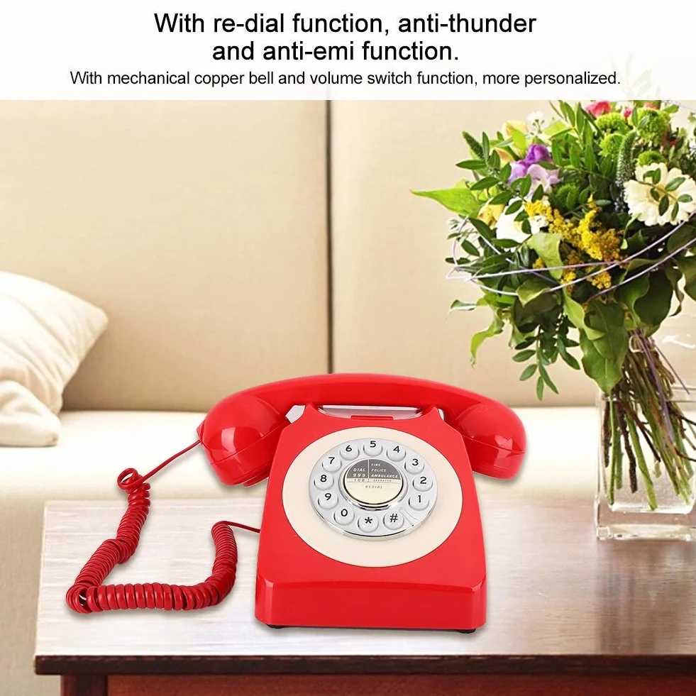 Semme Telefon w Stylu Retro w Stylu Vintage Zabytkowy Telefon Stacjonarny z głośnością Mechaniczny Miedziany Dzwonek Funkcja Ponownego Wybierania Biurkowy ABS do Domowego Biura Wystrój Hotelu