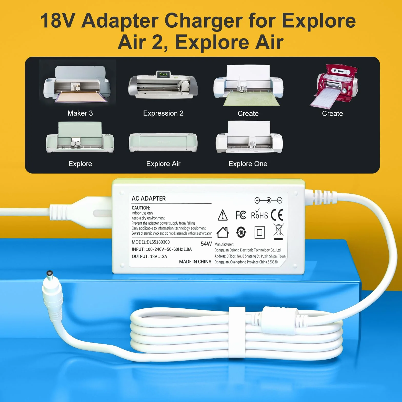 Adapter ładowarki 18V 54W kompatybilny z Cricut Explore Air 2 Explore Air Explore One Explore Expression Expression 2 Create Cake Cake Mini Alimenta