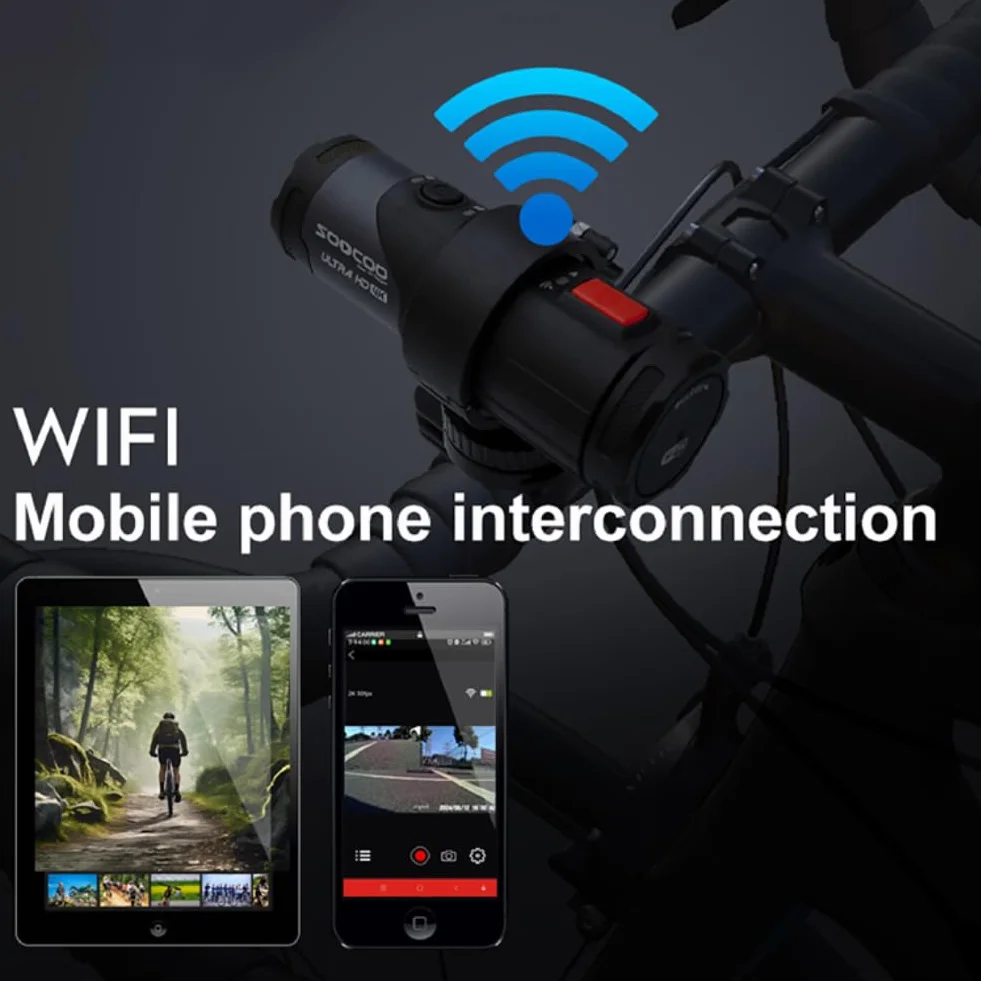 Wodoodporna Kamera Sportowa 4K HD WiF, Zewnętrzna Kamera Sportowa ze Stojakiem na Rower i Czujnikiem G, Kamera Rowerowa o Szerokim Kącie 170 ° Rejestrator Wideo do Nurkowania na Motocyklu