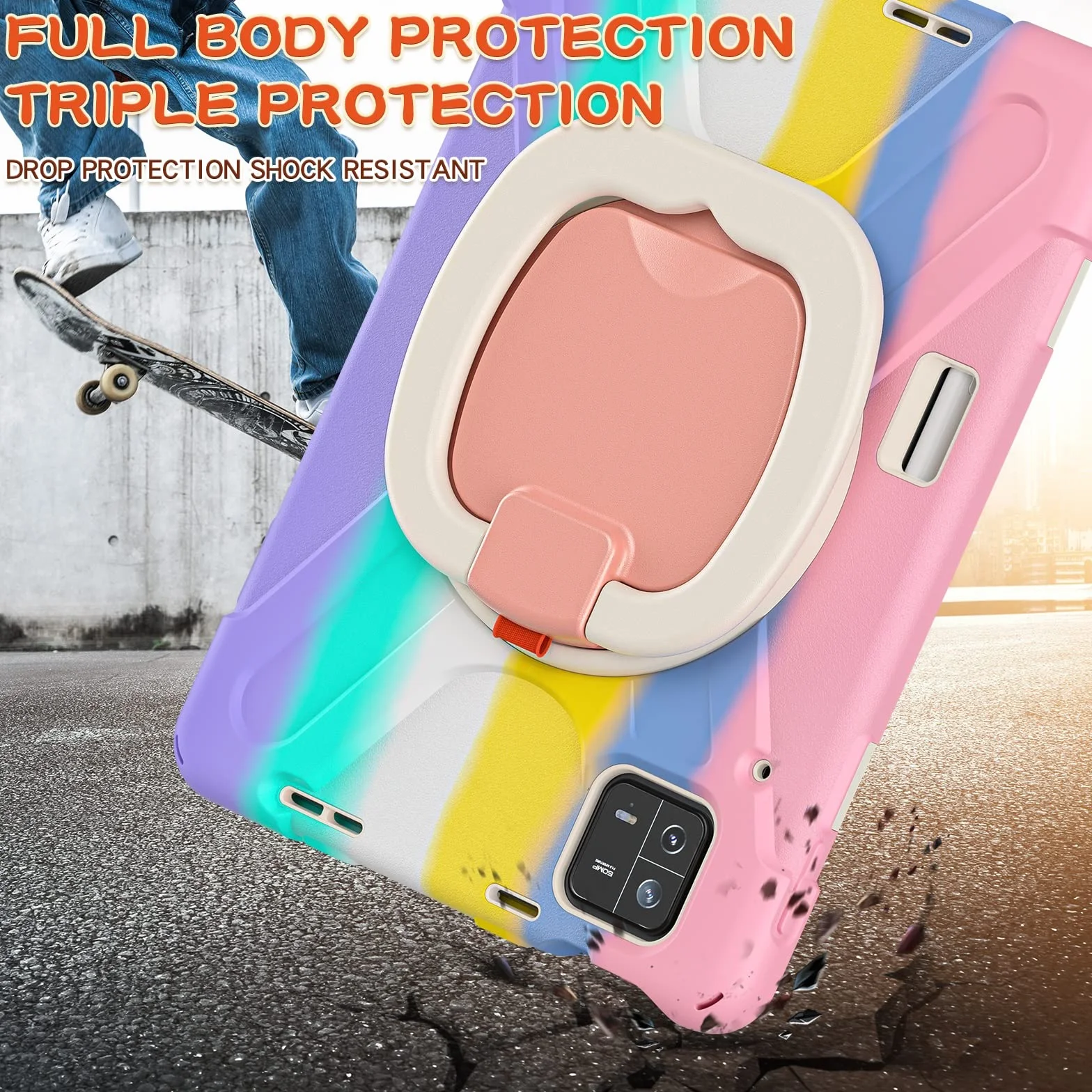 Etui na Xiaomi Pad 6/Pad 6 Pro 11 cali 2023, odporne na wstrząsy, solidne etui z obrotową podpórką o 360 stopni, pasek na rękę/ramię, wytrzymałe etui (różowe c)