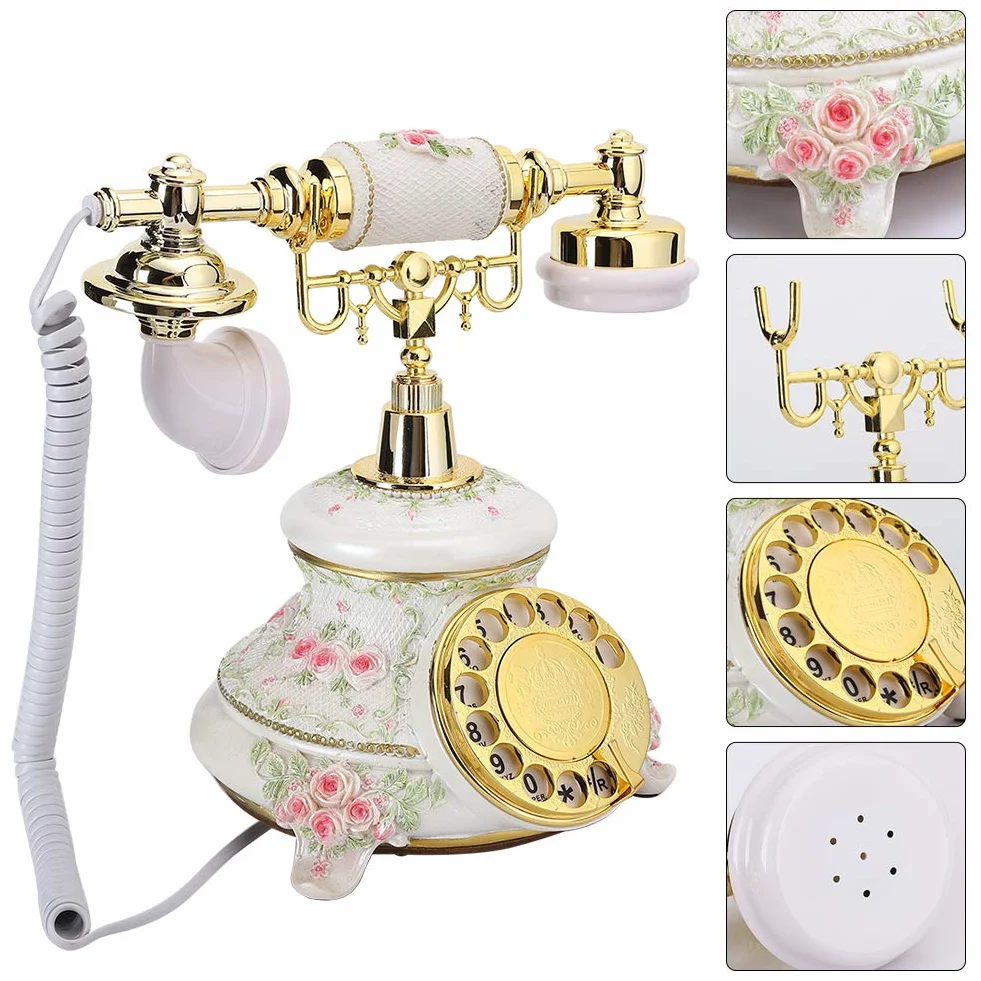 Festnetztes schnurgebundenes Telefon, antike Telefone mit Drehknopf, Vintage-Festnetz im Retro-Landhausstil, festes schnurgebundenes Schreibtischtelefon für zu Hause