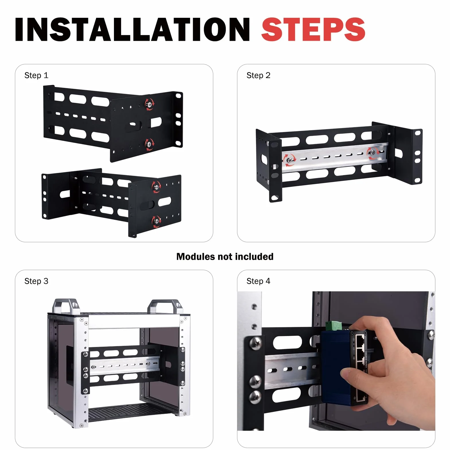 GeeekPi Uchwyt montażowy na szynie DIN 25,4 cm, regulowana głębokość, do DeskPi RackMate T1/T0/T2/T0 Plus/T1 Plus, kompatybilny z przemysłowymi urządzeniami sieciowymi 35 mm i szafą 10"