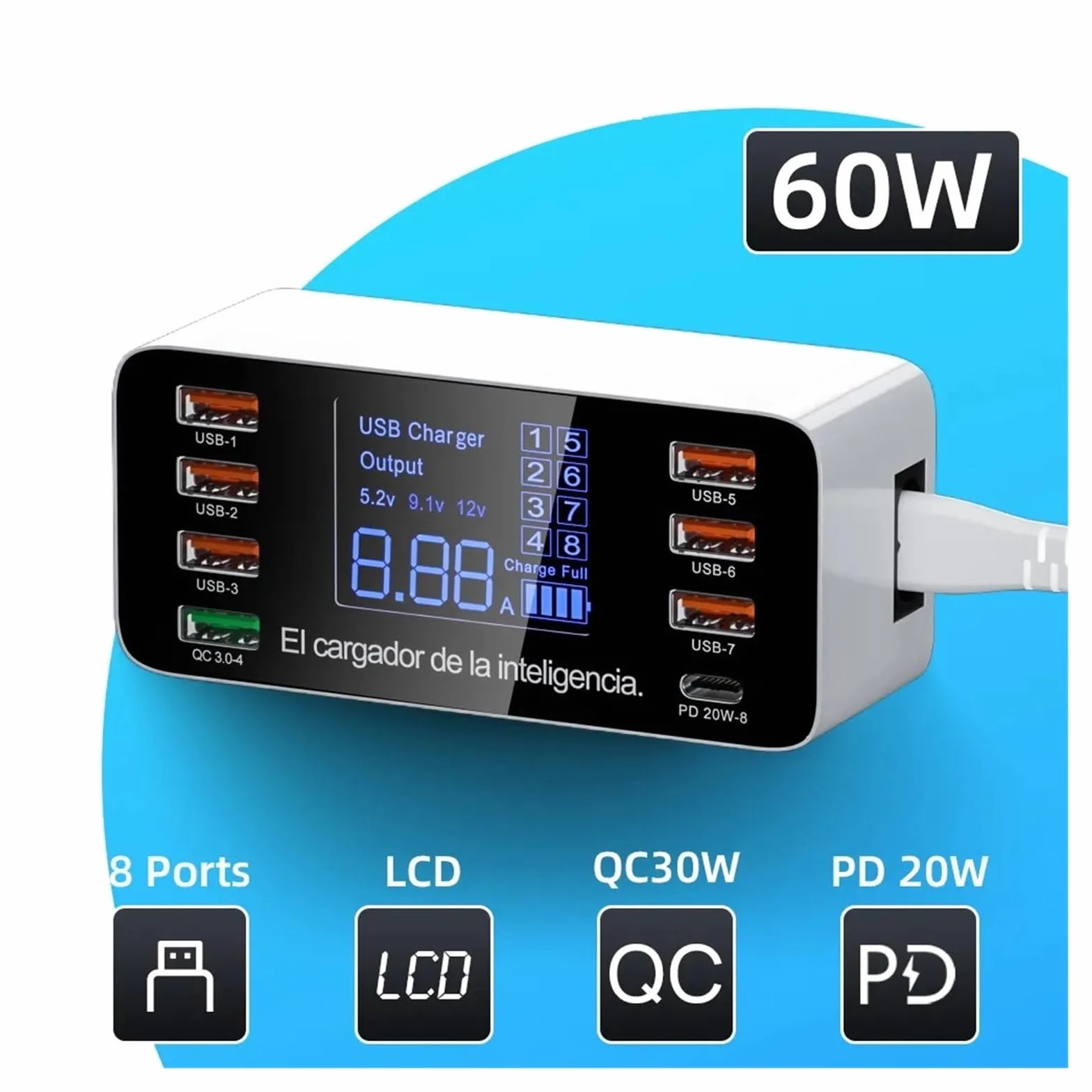 Szybkie ładowanie 60 W QC 3.0 4.0 Adapter ładowarki USB USB C Ładowarka Szybka ładowarka do tabletu telefonicznego Uniwersalna kompatybilność(40W QC3.0)