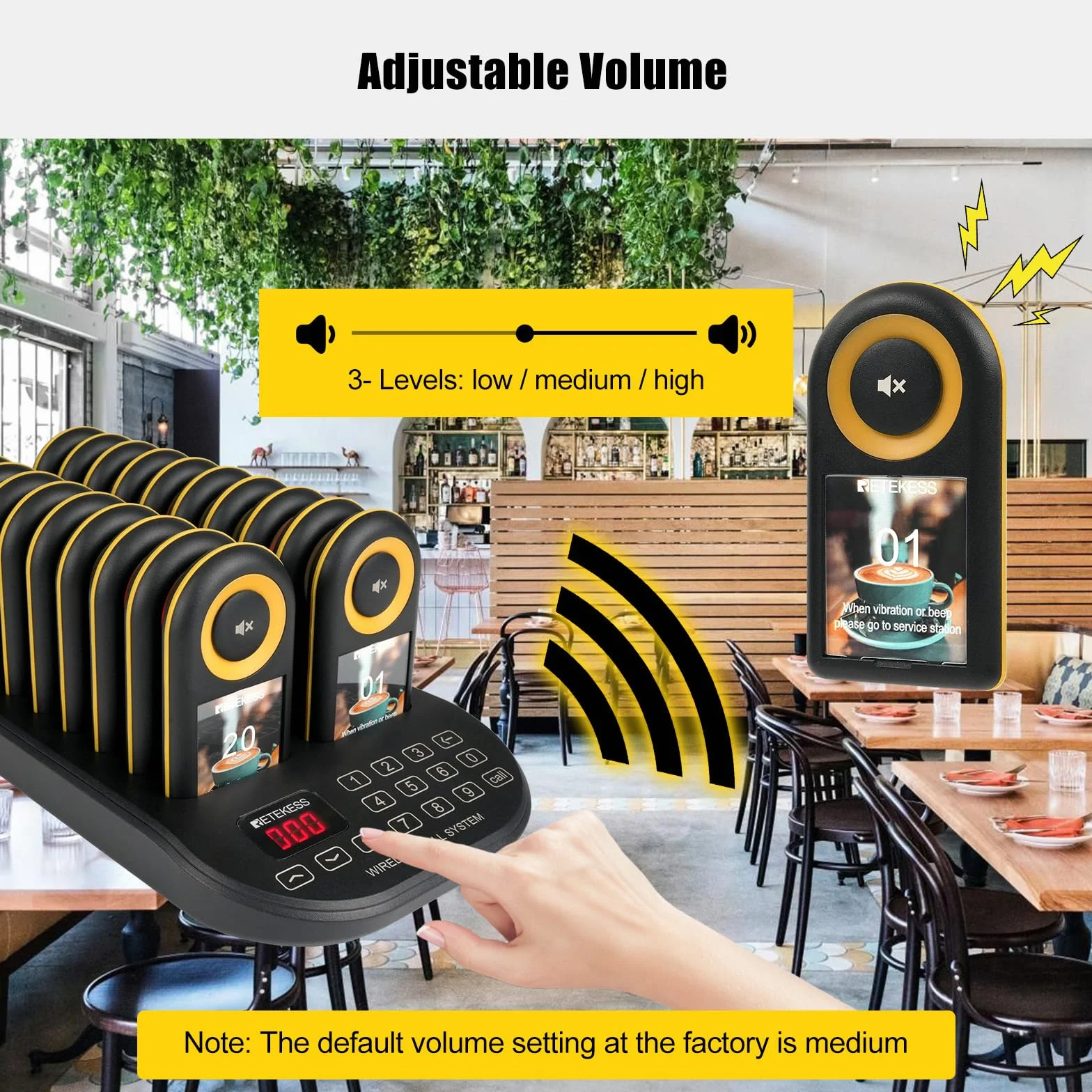 Retekess TD169 Bezprzewodowy System Przywoławczy, System Pagera Restauracji, 500M, Alarm Poza Granicami, 7 Dzwonków, 31 Trybów Podpowiedzi, Czas Czuwania 24 Godziny, dla Kawiarni, Barów, Hoteli