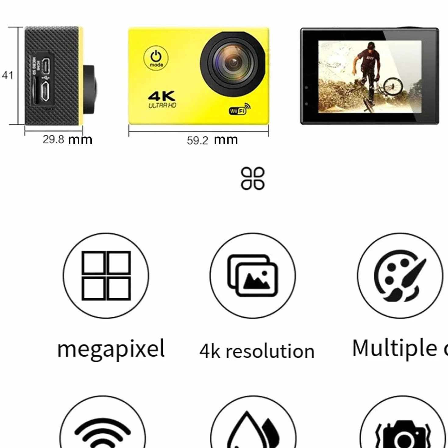 Roamix Vision kamera sportowa 4K, ulepszona kamera WiFi 2026 170°, ultra szerokokątna, outdoorowa, wodoodporna, sportowa kamera wideo dla entuzjastów fotografii i nurkowania, złota, 64 g