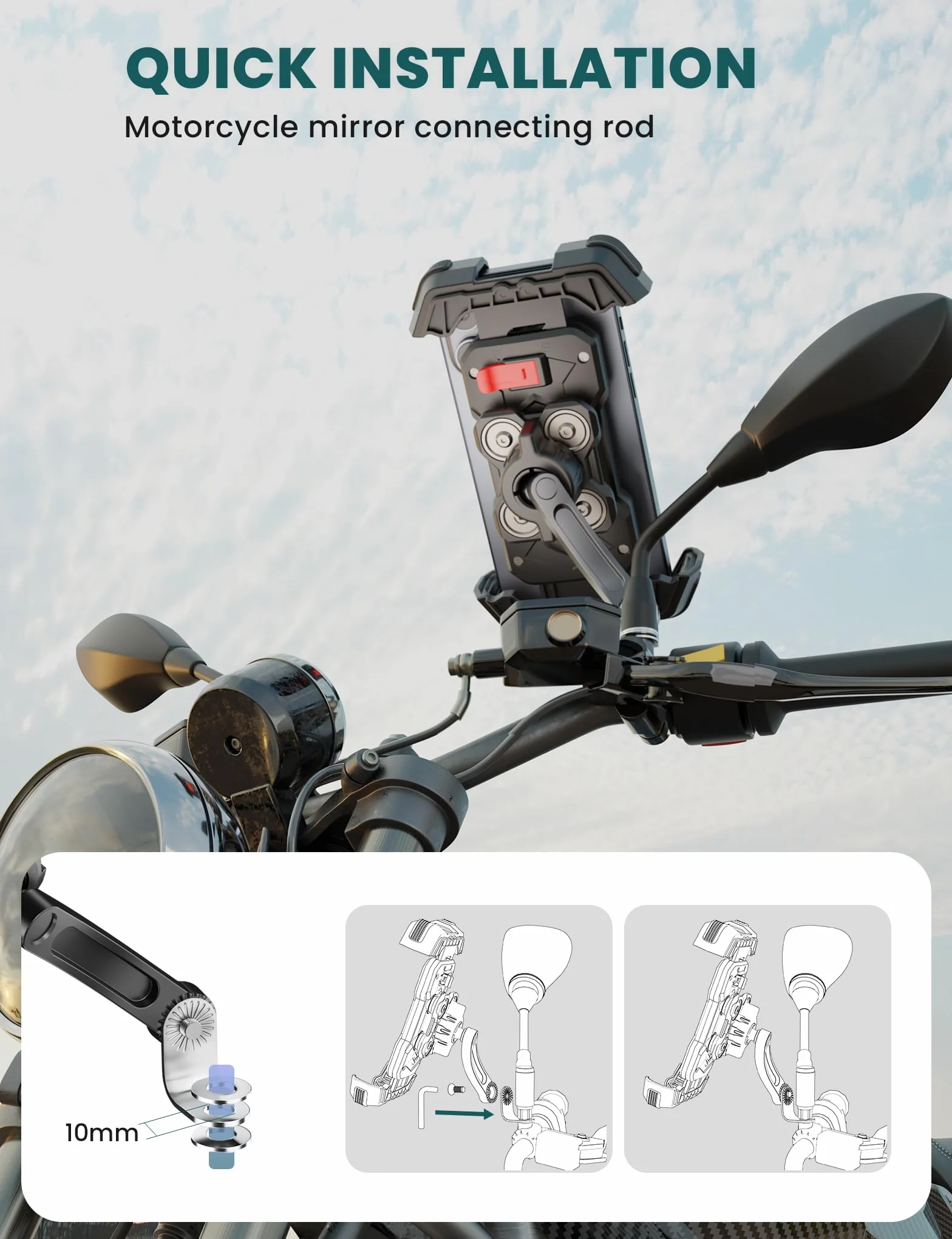 Grefay Uchwyt Motocyklowy na Telefon 360° Podwójne Tłumienie Drgań 4,5-7,2 Cala