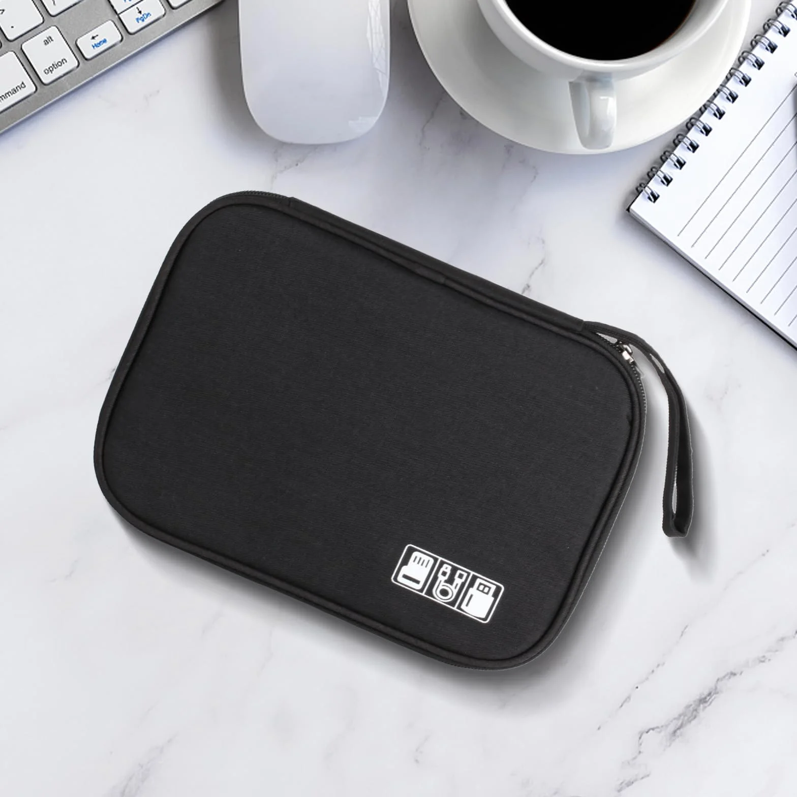 Elektroniczny organizer podróżny - torba do przechowywania kabli, ładowarek, kluczy USB i akcesoriów, czarny, Nowoczesny