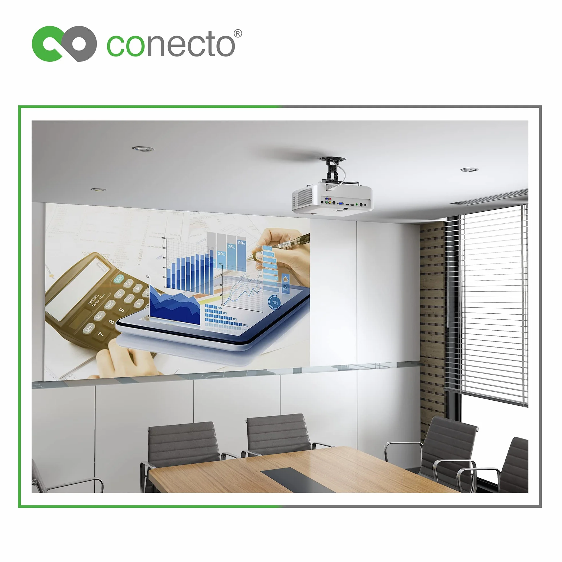 conecto Uchwyt sufitowy do projektora, możliwość pochylenia (+/-15°), wychylny o 360°, obrotowy o 360°, odstęp sufitu 15cm, nośność maks. 13,5kg, uniwersalny zakres montażu 5,4-32cm, czarny SA-CC50280-B