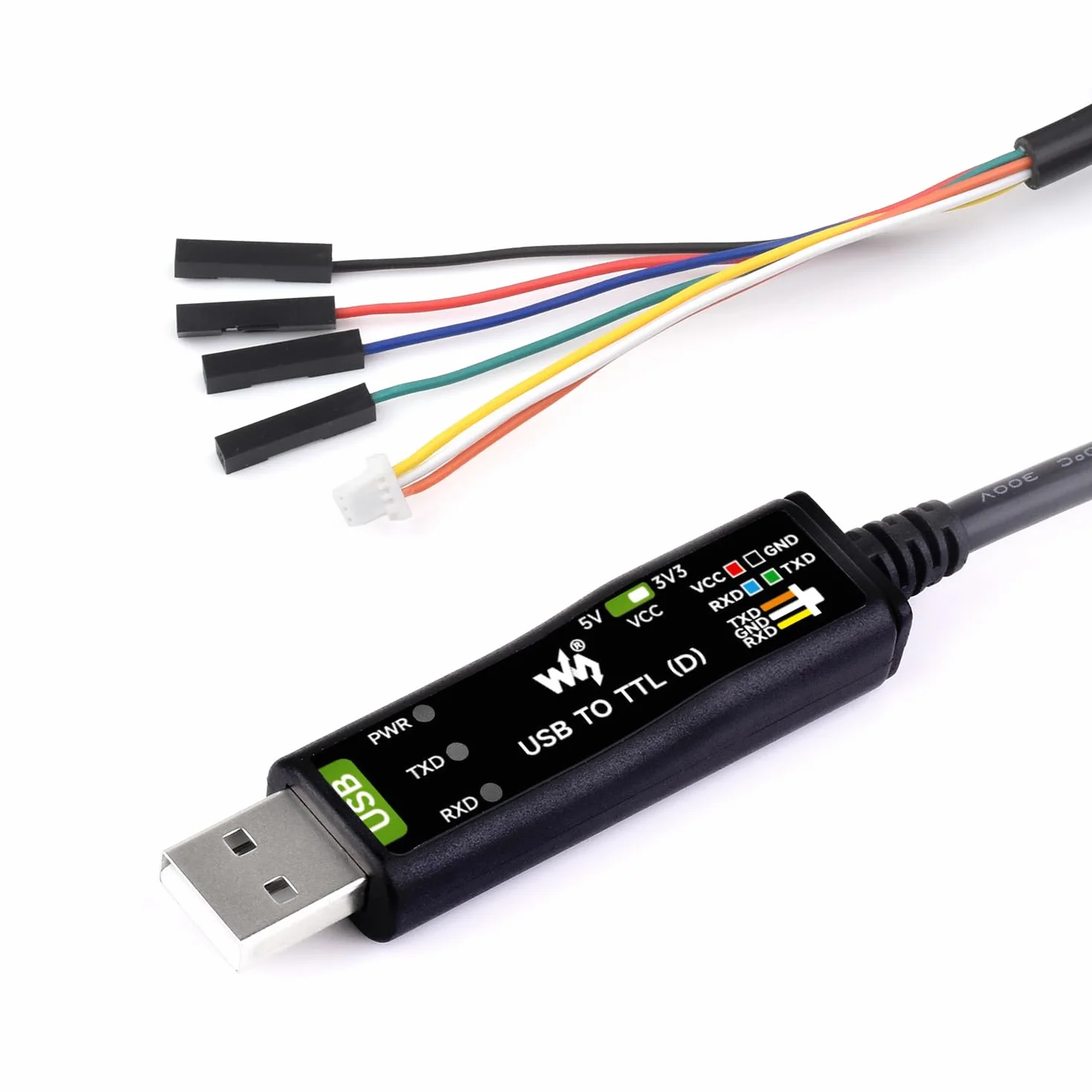 Waveshare Industrial USB TO TTL (D) Serial Cable, FT232RNL Chip, Multi Protection Circuits, for Win7/8/10/11/Mac/Linux, With 4pin Header+SH1.0 3PIN Connector, For Raspberry Pi 5 Serial Port Debugging