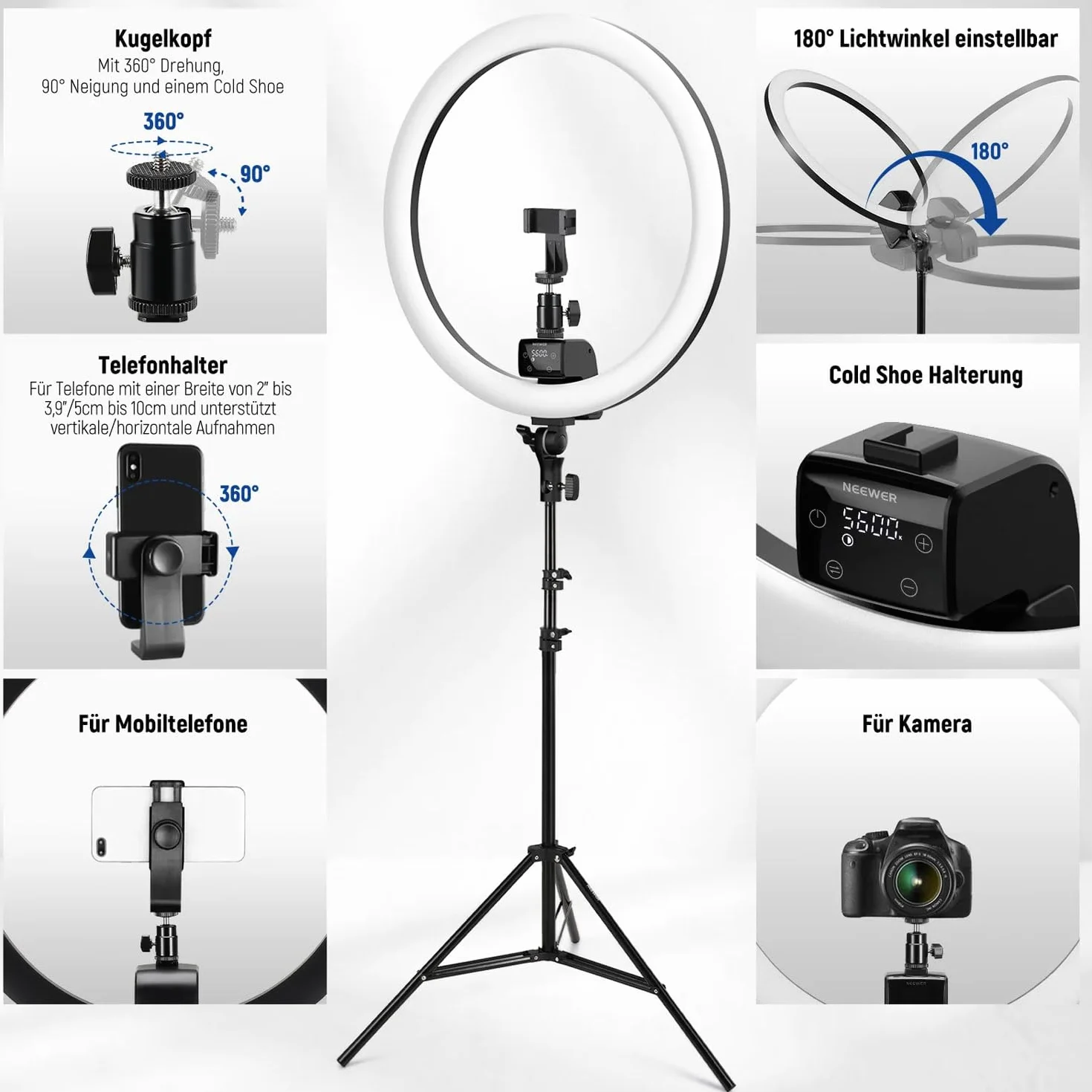 SRP18-2.4G lampa pierścieniowa LED z pilotem zdalnego sterowania i ściereczką z mikrofibry Keepdrum