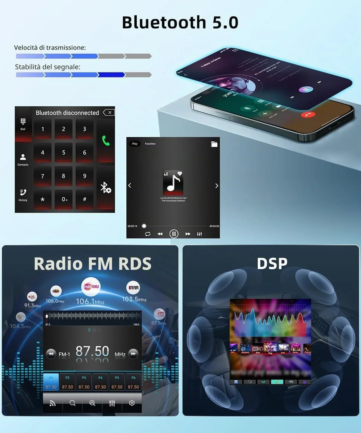 Android 15 Stereo Samochodowe Radio Do Forda Mustanga 2010-2014 GPS | Nawigacja 9,7-calowy ekran dotykowy przez Carplay Android Auto SWC Bluetooth 5.1 WiFi GPS Nawigacja EQ USB TPMS Kamera AHD