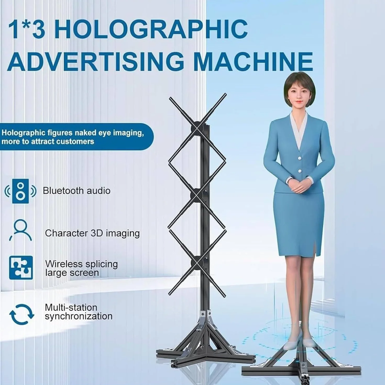 Holograficzny projektor wentylatora 3D do reklamy, realistyczny wyświetlacz LED do projekcji ekranu mobilnego w handlu detalicznym i wydarzeniach