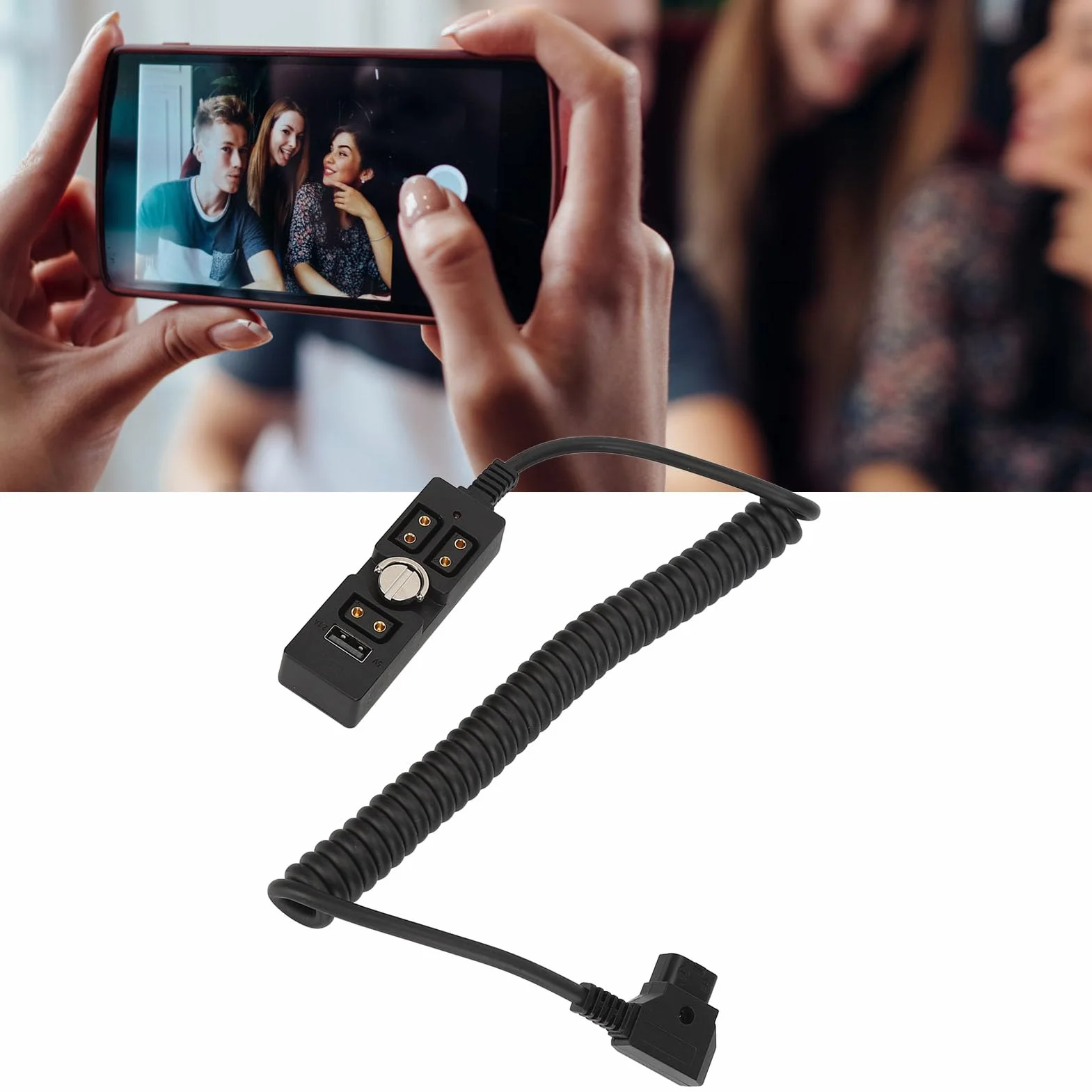 Rozdzielacz D-Tap Męski na 3-portowy żeński Kabel Zasilający ze Wskaźnikiem USB 5 V, Koncentrator Zasilacza D Tap Kompatybilny z Akumulatorem/monitorem z Mocowaniem V