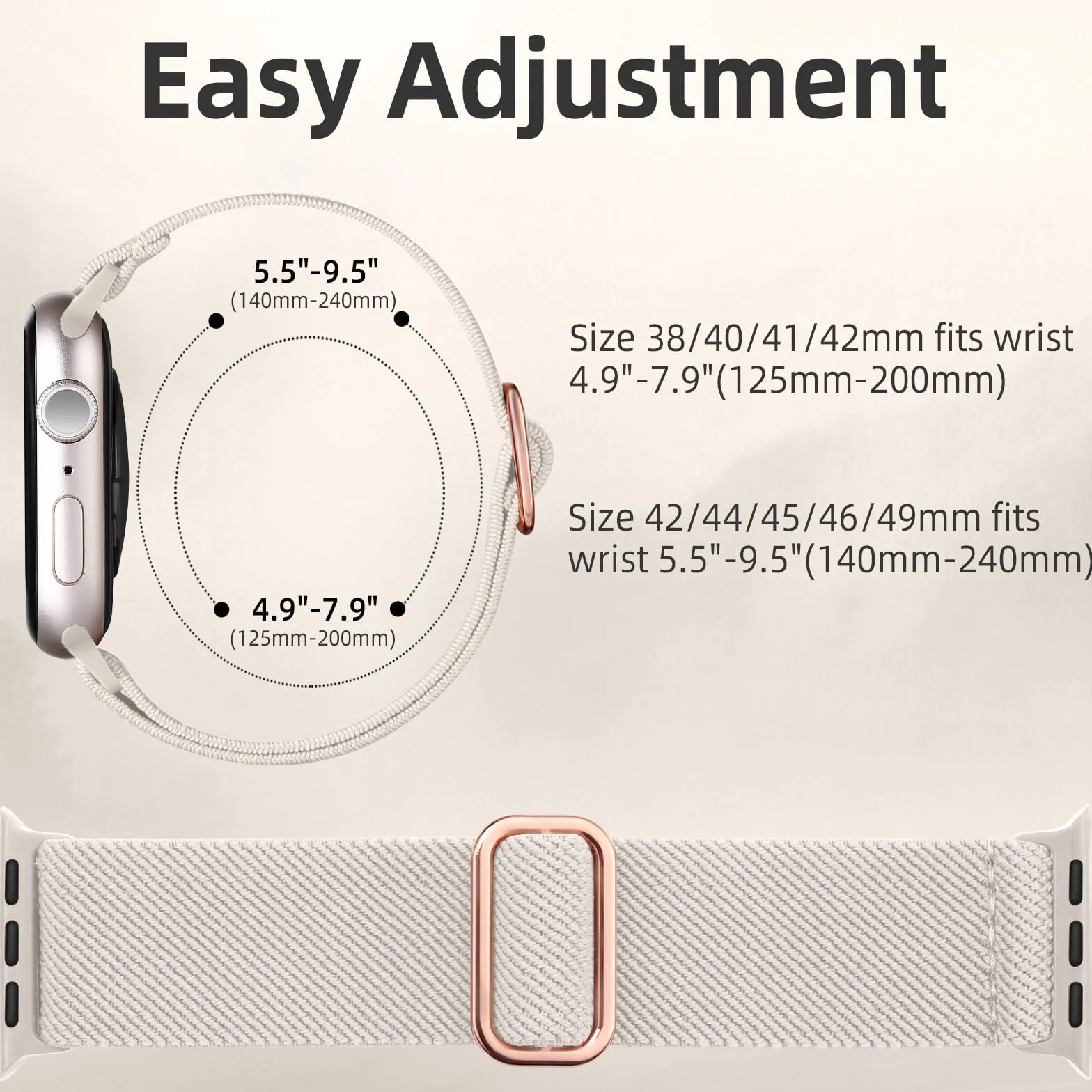Elastyczny pasek nylonowy kompatybilny z Apple Watch 40-49 mm do iWatch Series 11-5