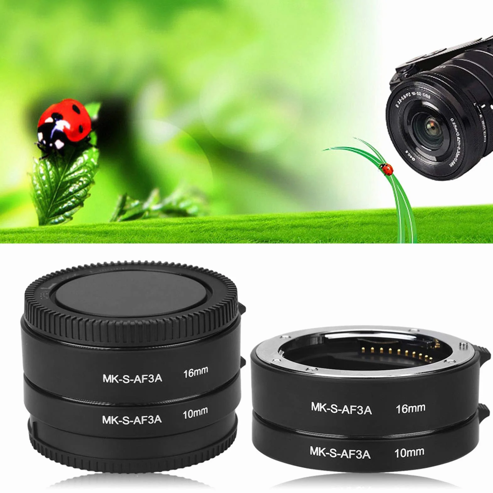 Zestaw pierścieni przedłużających EBTOOLS, automatyczny autofokus 10 mm 16 mm rurka przedłużająca makro Zestaw rur przedłużających obiektyw do serii Sony E / FE NEX3 NEX5 NEX6 NEX7 A5000 / A6000 / A7 / A7M2