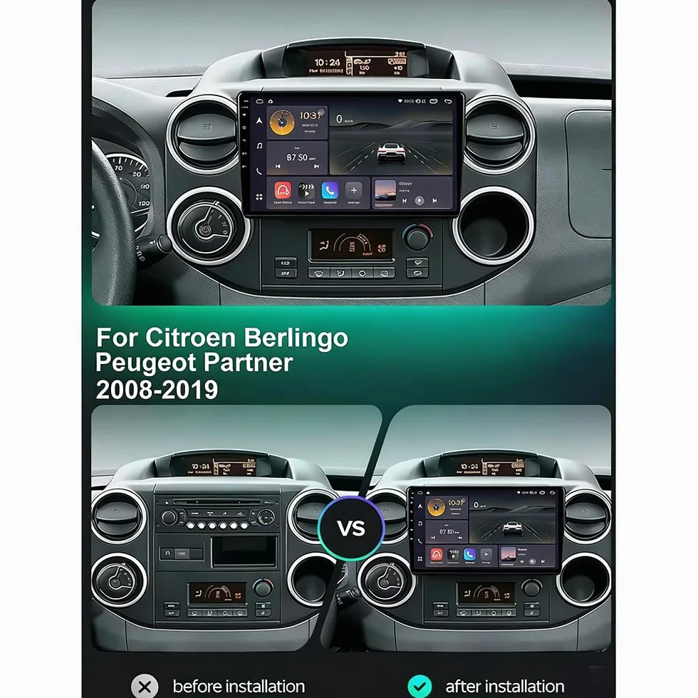 Radio samochodowe stereo 2 + 64 G dla Peugeot Partner 2008-2019 Head Unit for Citroën Berlingo 2 Android 14 GPS nawigacja z bezprzewodowym Carplay, Android 10", ekran dotykowy, Bluetooth, WiFi, FM