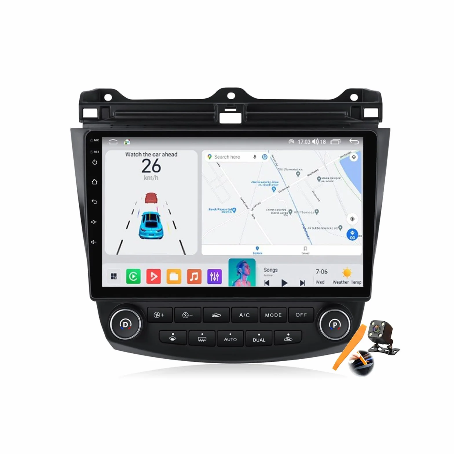 Y400s, Android 15.0 Stereo zamiennik dla Accord 7 2003-2007 Radio samochodowe z nawigacją GPS 9-calowy przenośny odtwarzacz multimedialny DVD Odbiornik FM BT z Android Auto CarPlay