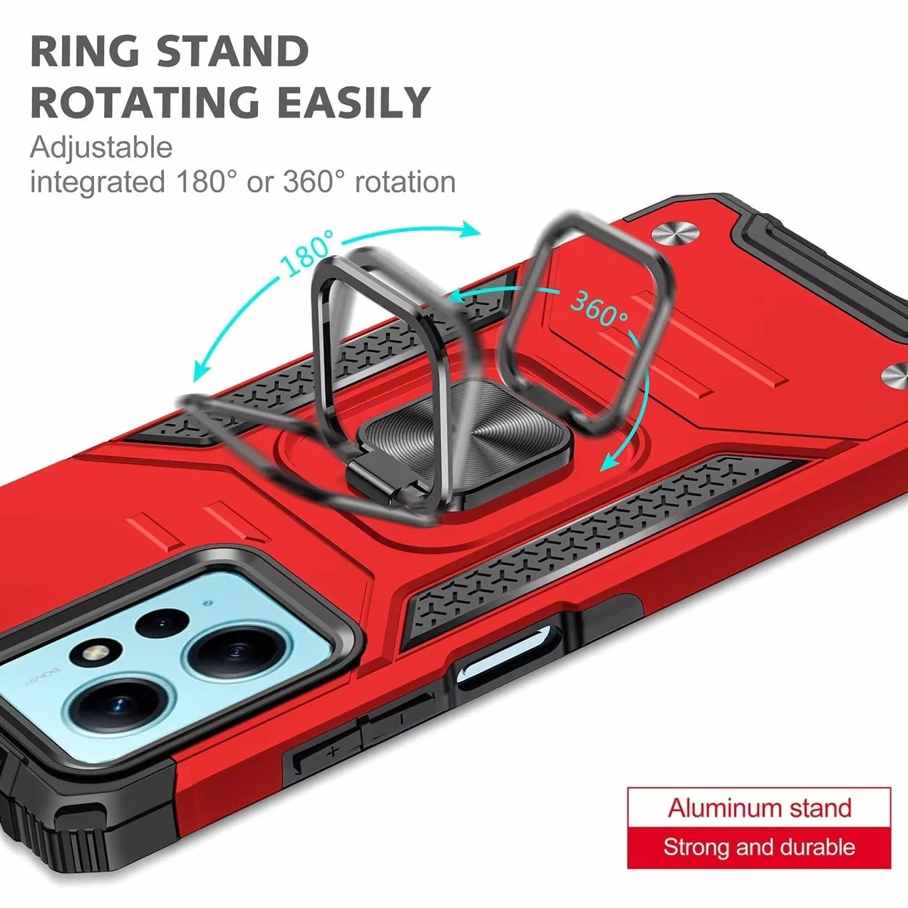 Etui do Xiaomi Redmi Note 12 4G (6,67"), szkło hartowane [2 sztuki] ochronna silikonowa TPU odporna na wstrząsy twarda pancerna obudowa Tough Armor - czerwona