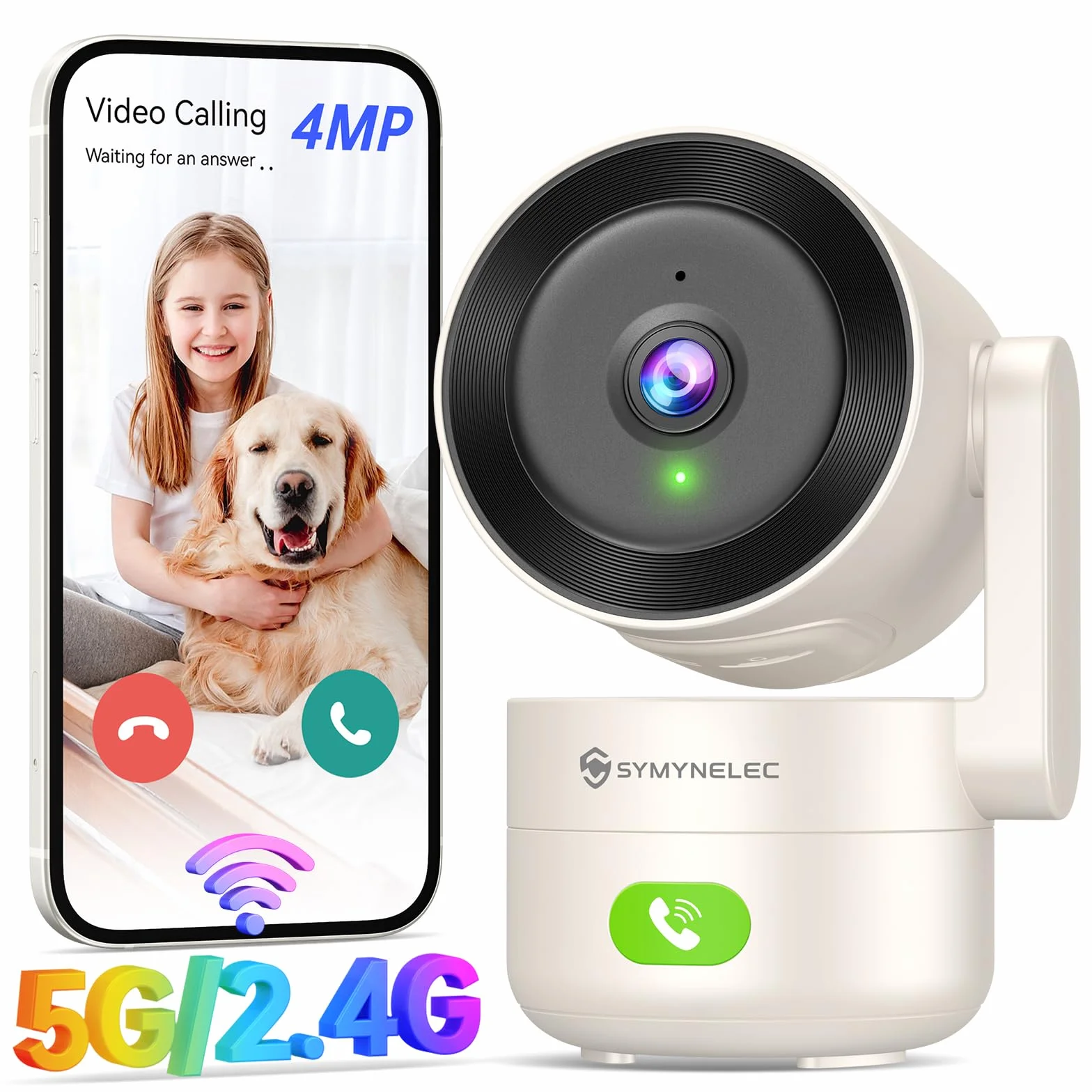 SYMYNELEC 2K kamera do monitoringu wewnętrzna 360°, 5GHz/2,4GHz Wi-Fi z sztuczną inteligencją do wykrywania ruchu, widoczność w nocy, 4MP kamera IP do bezpieczeństwa wewnątrz, dla zwierząt domowych