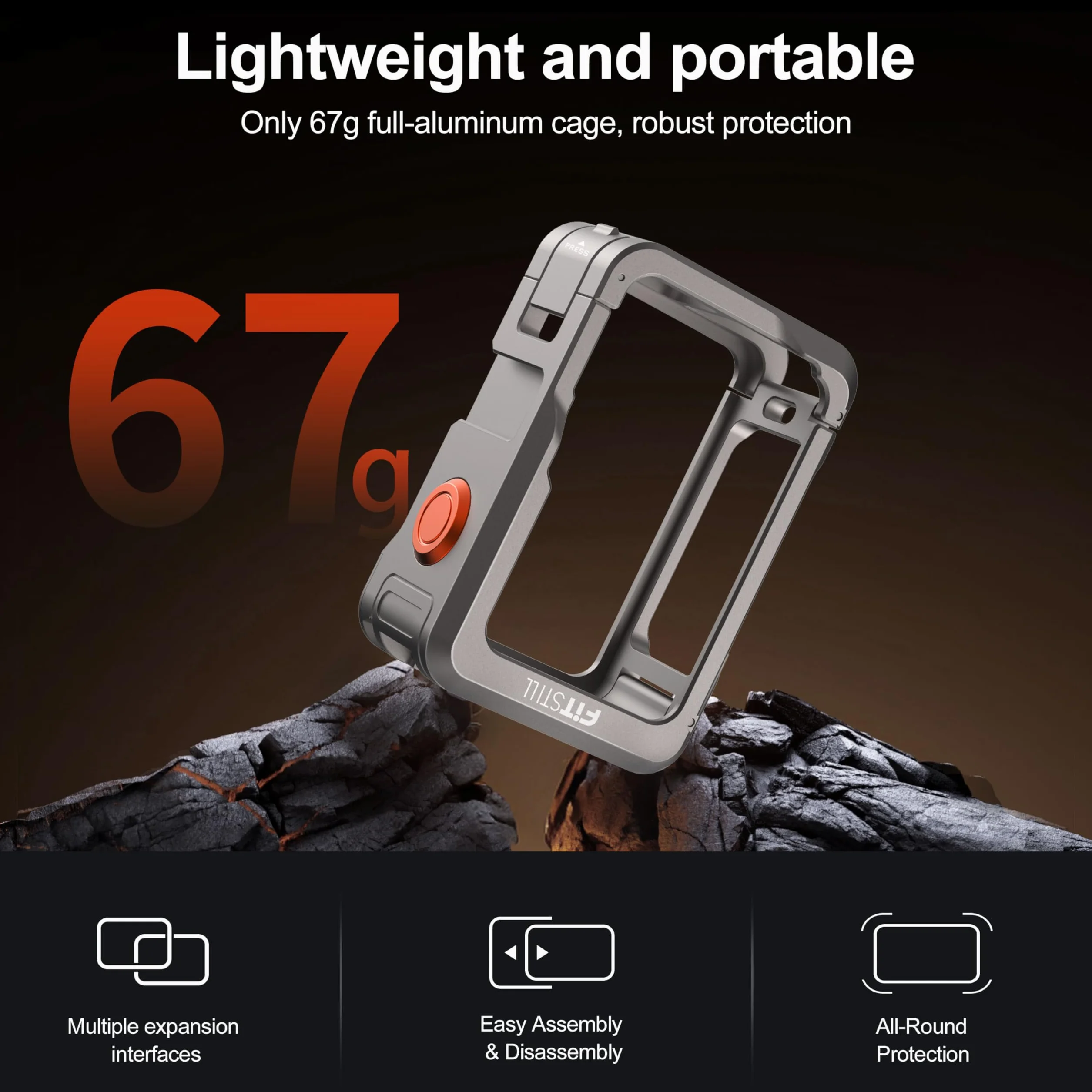 FiTSTILL Metalowa obudowa ochronna do DJI Osmo Action 6, wielofunkcyjna rama ochronna, metalowa obudowa z szybkim zapięciem, śruba 1/4" i stopka błyskowa, akcesoria do Action 6