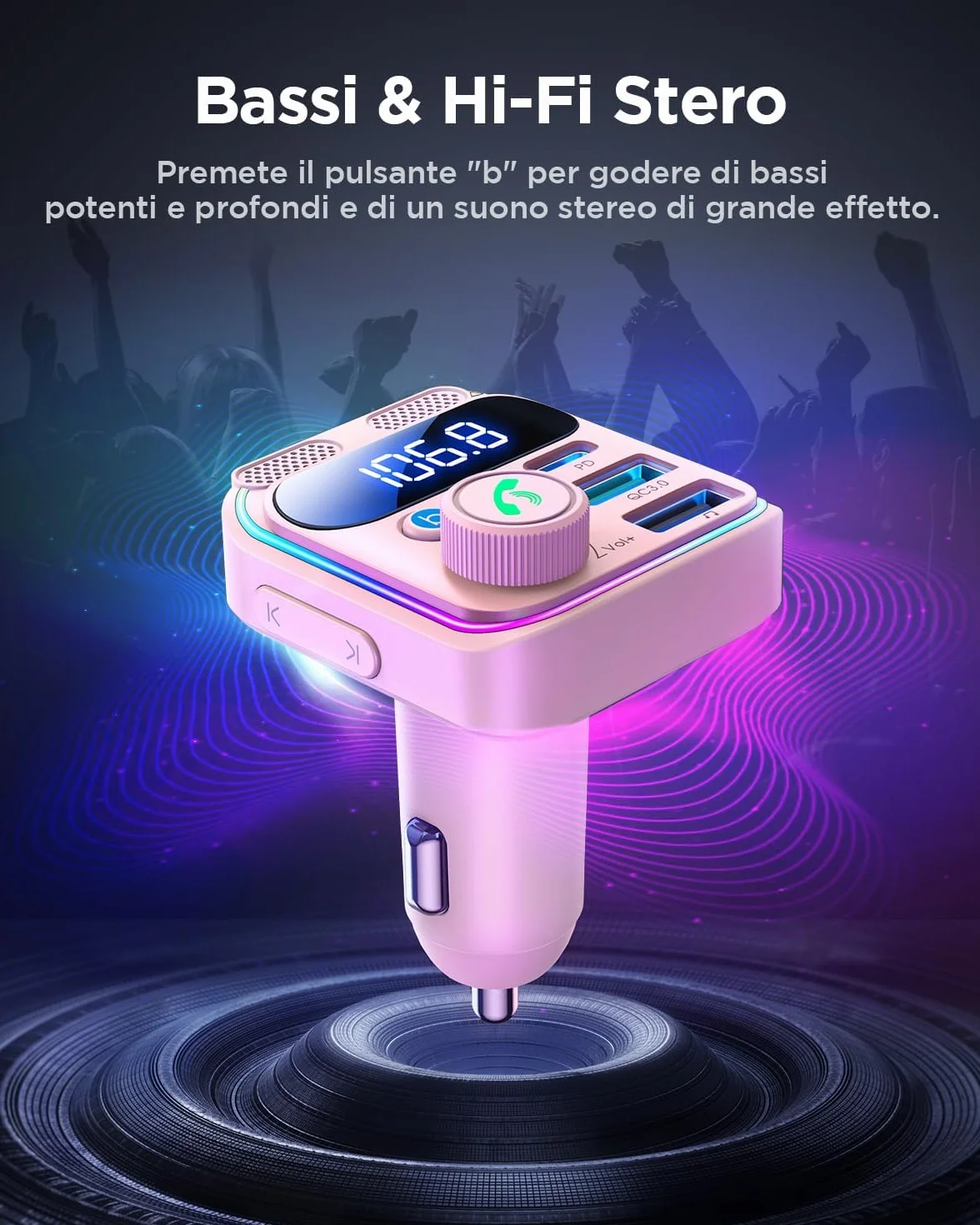 JOYROOM 81W Adapter Bluetooth do samochodu FM Transmiter Bluetooth 5.4 45W PD 36W QC3.0 Podwójny mikrofon Światło LED Zestaw głośnomówiący