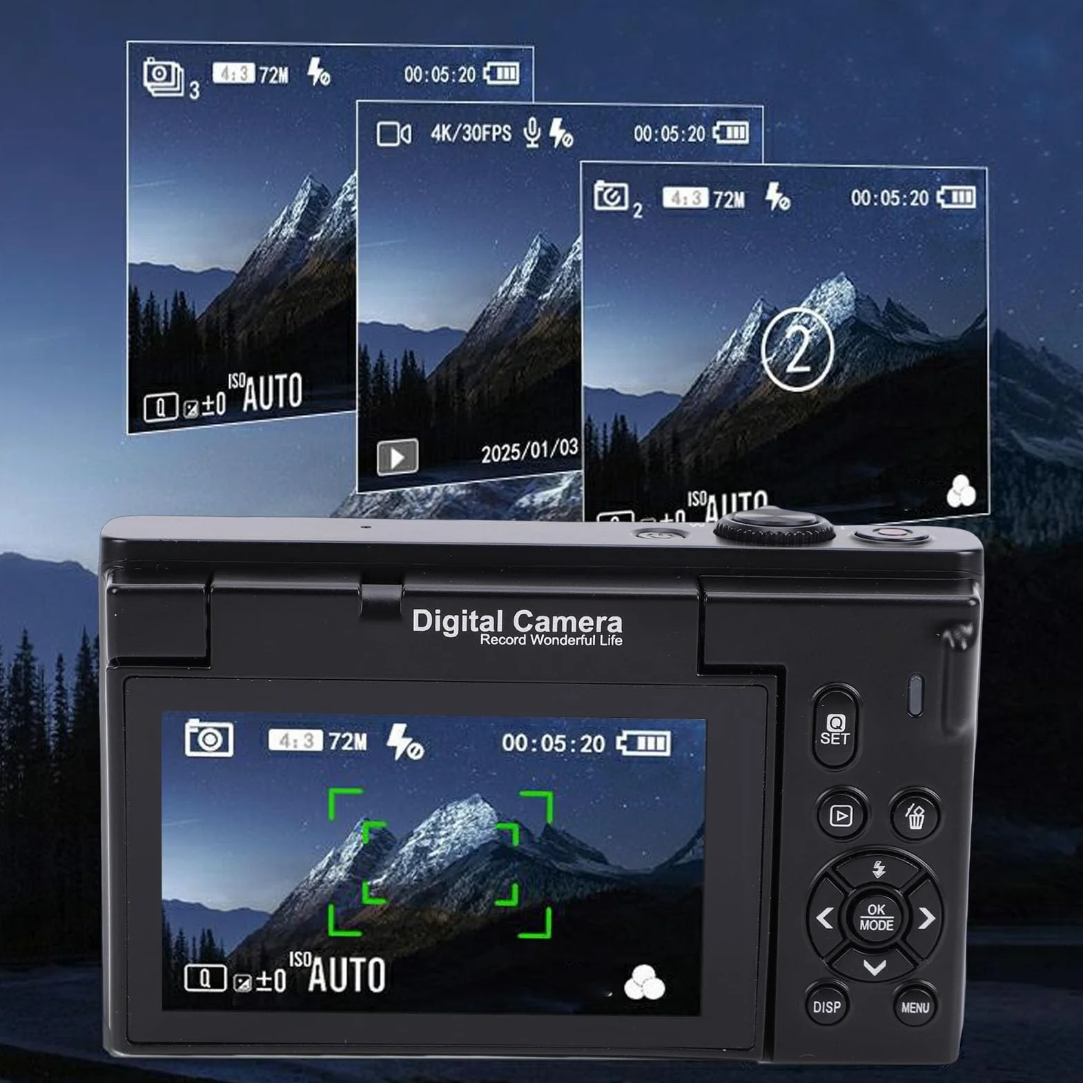SENECESLI Aparat Cyfrowy 4K do Fotografowania i Vlogowania, Kamera Wi-Fi do Vlogowania 75 MP do YouTube'a, Aparaty Cyfrowe z 18-krotnym Zoomem i Odchylanym Ekranem 3" 180° dla Nastolatków i (BLACK)