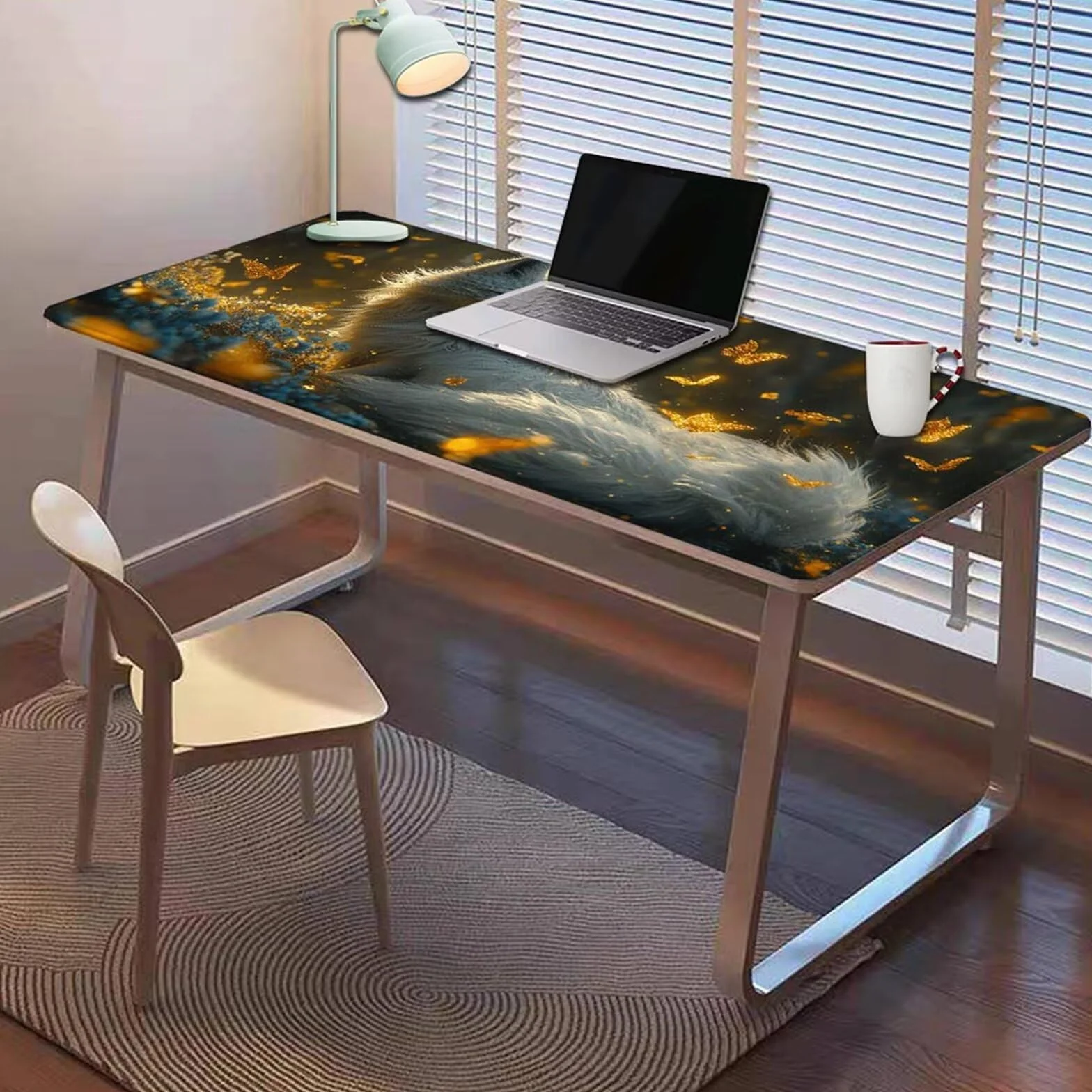 Gamingowa podkładka pod mysz 1200 x 600 x 3 mm, XXL, wodoszczelna, odporna na ścieranie, z przyszytymi krawędziami, podkładka na biurko, poprawia prędkość i precyzję pod laptopa, komputer, wzór lisa