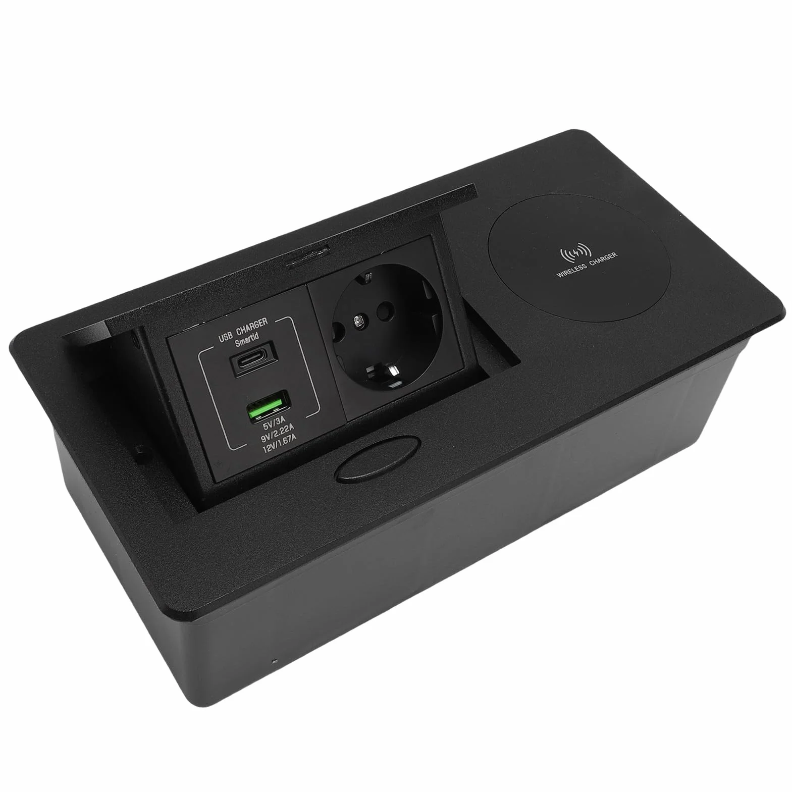 Generic Wysuwane Gniazdko Elektryczne z bezprzewodową ładowarką Wpuszczane Gniazdo Biurkowe Premium do Domowego Biura z wodoodporną konstrukcją w Kolorze Czarnym