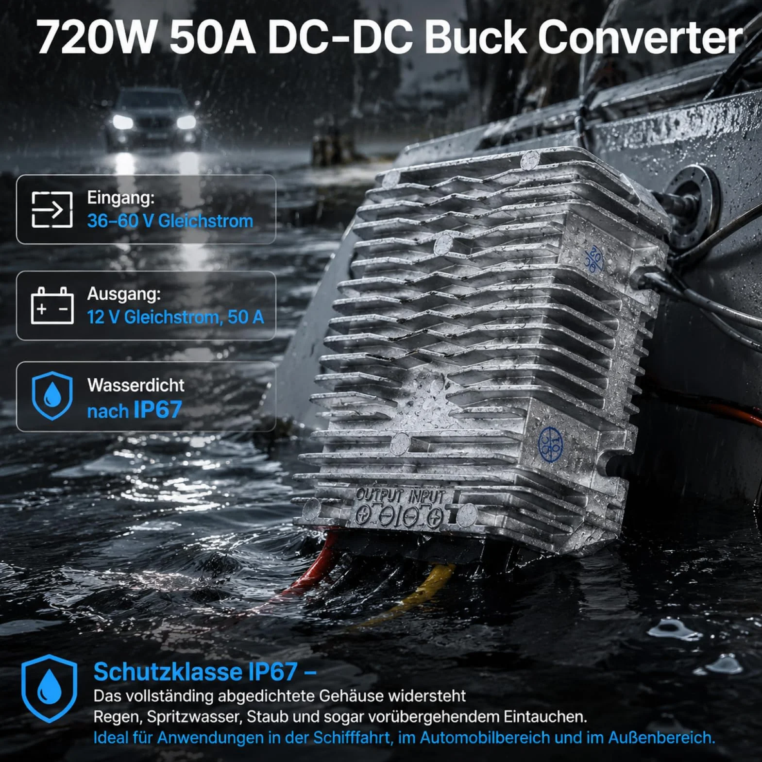 720W 50A DC Transformator DC36-48V na 12V IP67 Wodoodporny Przetwornica Napięcia do Silników Pojazdów