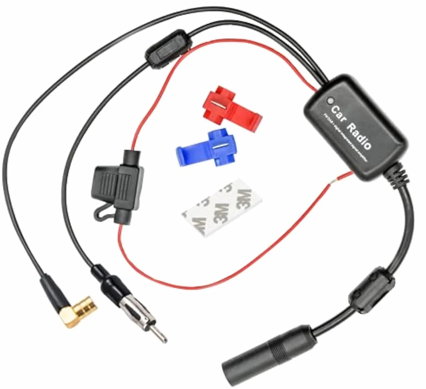 Vecys Wzmacniacz Sygnału Anteny Samochodowej FM/AM 12V Cyfrowy Booster DIN Żeński do DIN Męski do SMB Żeński Kątowy Adapter