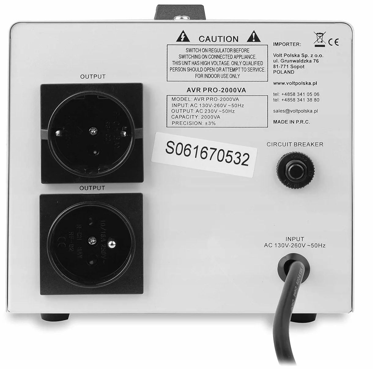 Volt Polska Avr Pro 2000 Stabilizator Napięcia, Biały, 2.79 x 24.64 x 16.51 cm