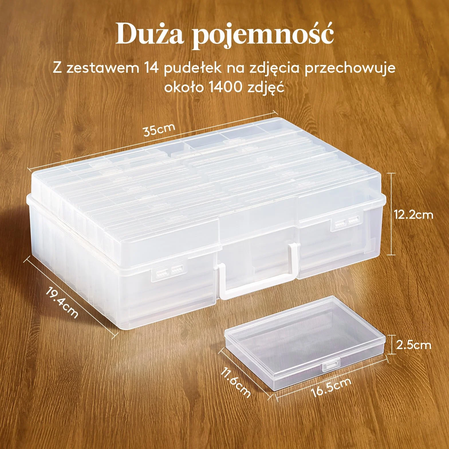 Lifewit Pudełko na Zdjęcia 35 x 19 cm, Organizer Zdjęcia z 14 Przegrodami na 10x15cm 4R, Pojemnik do Przechowywania Zdjęć, Plastikowe Pudełko z Arkuszem Etykiet