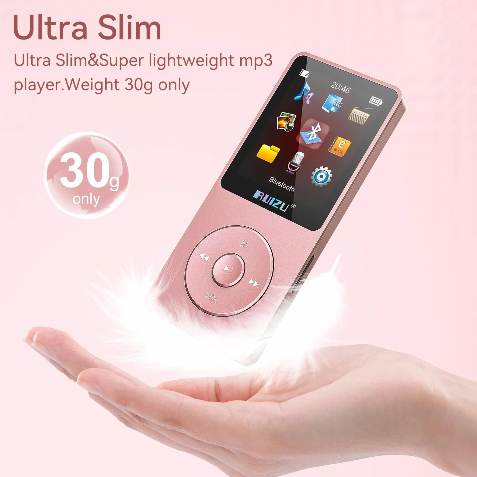 Odtwarzacz MP3 64GB z Bluetooth 5.3, super lekki (30 g), czas pracy do 80 godzin, ekran 1,8", idealny do uprawiania sportu, dla dzieci i dorosłych, obsługuje karty TF do 128 GB.