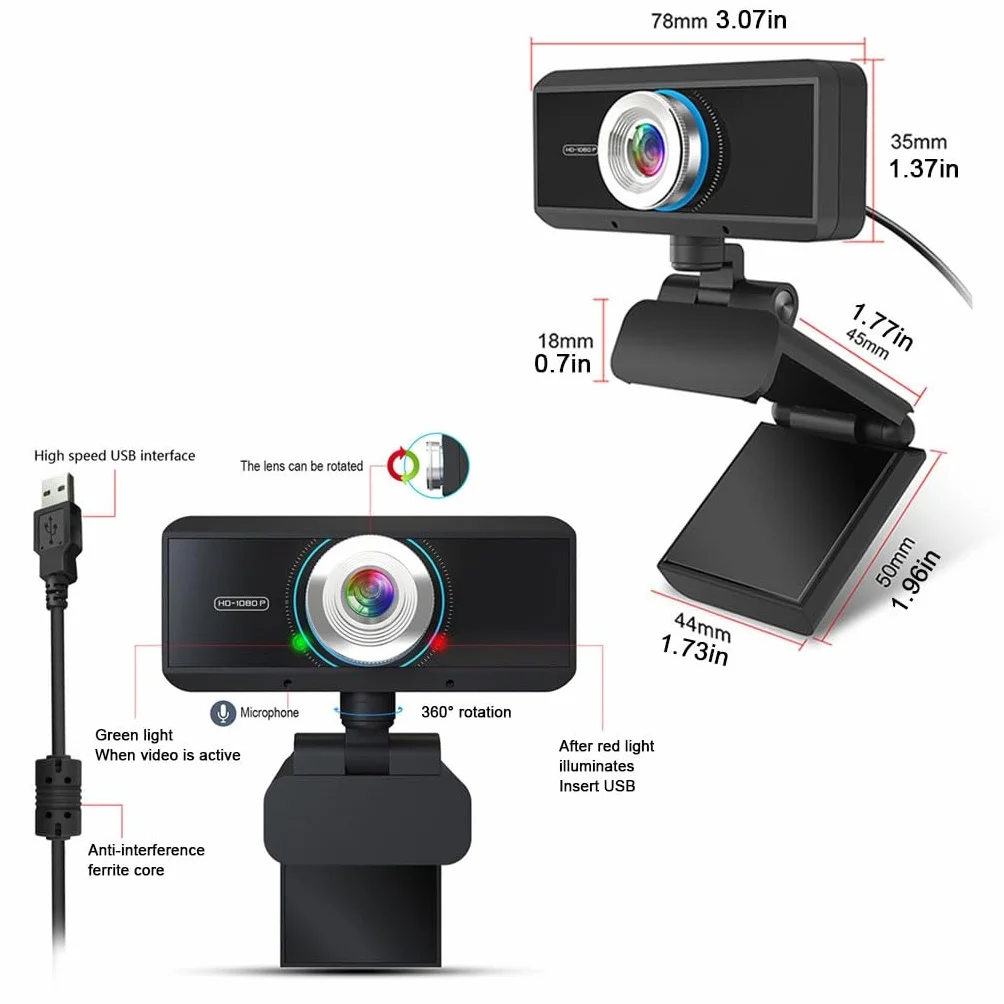 Kamera Internetowa Do Komputera Stacjonarnego Z Mikrofonem Kamera Internetowa 1080P Do Nauki Online, Z Ręcznym Ustawianiem Ostrości Do Laptopów/komputerów Mac/PC(1080P with Rtipod)