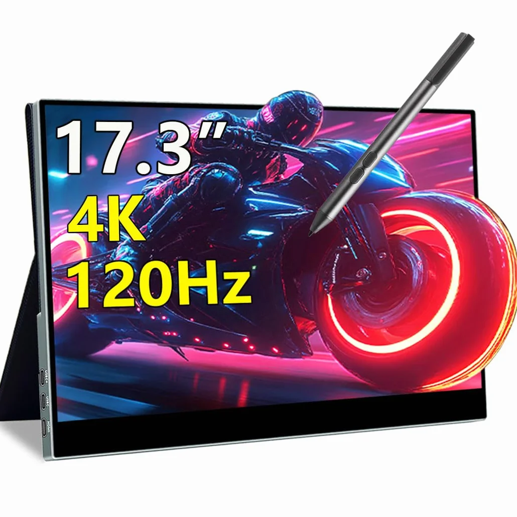 Przenośny monitor 4K ekran dotykowy 17,3", 120 Hz, obsługa MPP Stylus | UHD |100% DCI-P3 |Anti-Glare Eye Care | VESA i Smart Cover | Mobile Monitor do laptopa, konsoli do gier PC