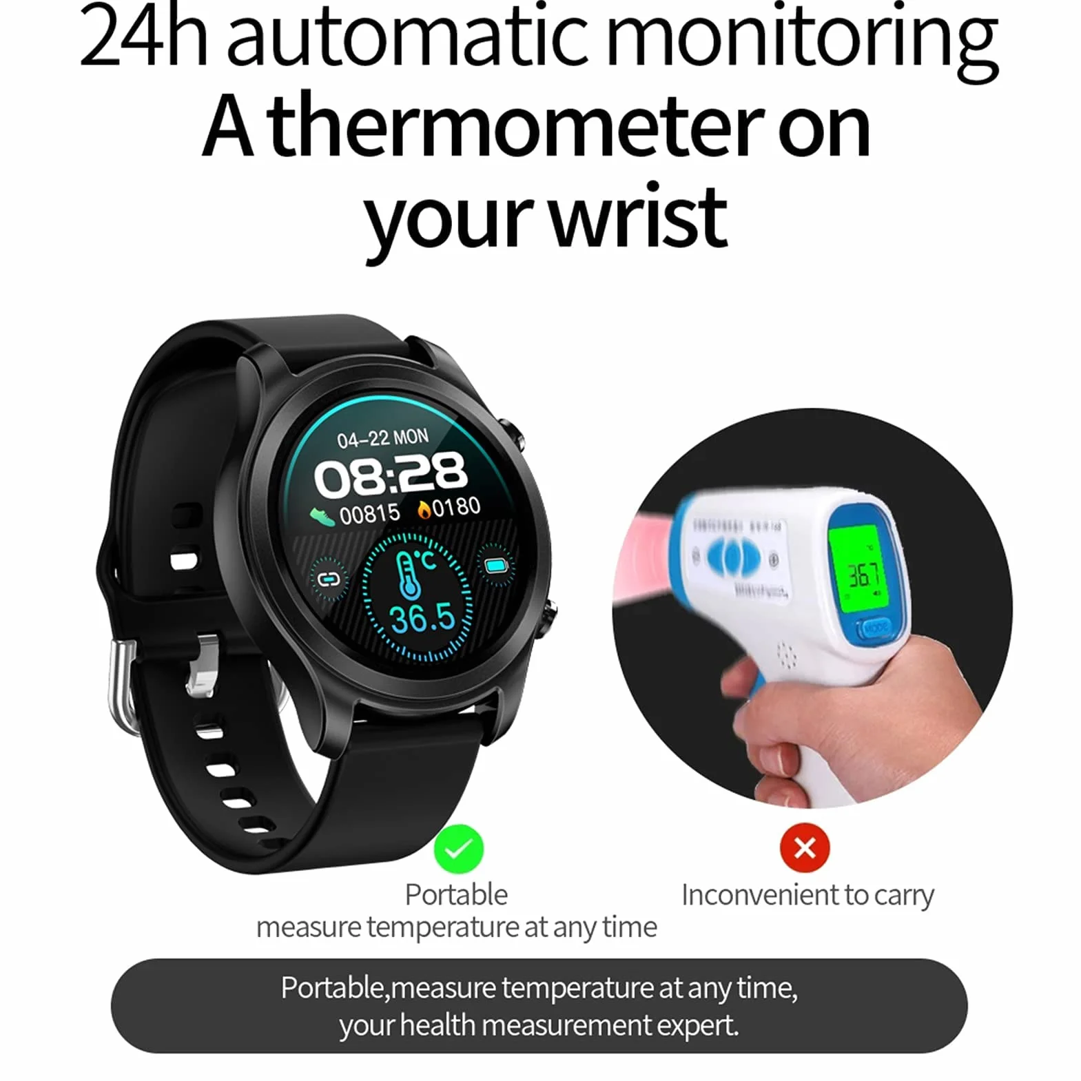 Inteligentny zegarek Zegarek fitness Monitor aktywności fizycznej z monitorowaniem temperatury Tętno Ciśnienie krwi Tlen we krwi IP68 Wodoodporny Smartwatch Zegarek fitness Inteligentny zegarek dla