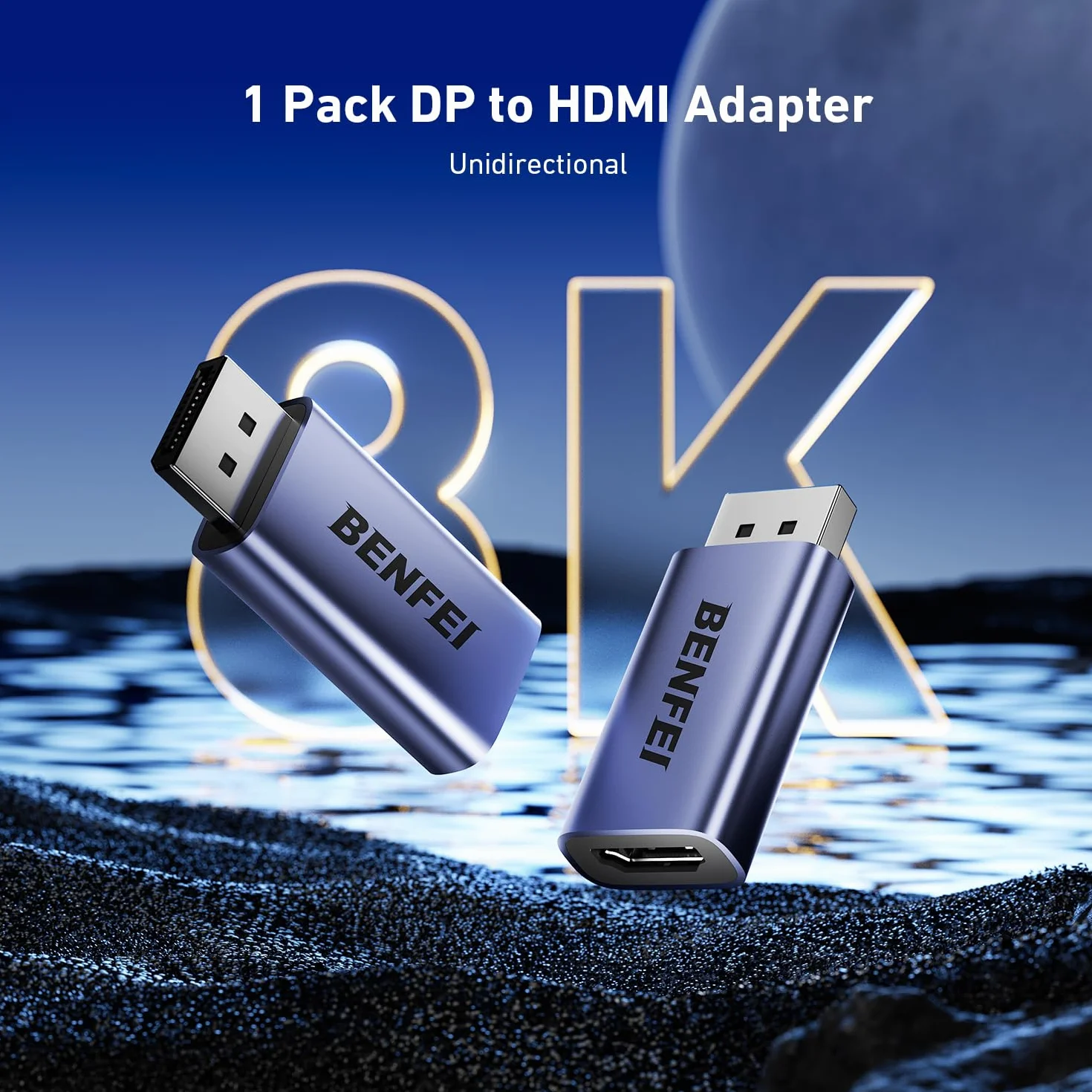 BENFEI Adapter DisplayPort 1.4 do HDMI 2.1, 8K@60Hz/4K@240Hz/1080P@480Hz, jednokierunkowy DP do HDMI dla monitora do gier, TV, AMD, NVIDIA
