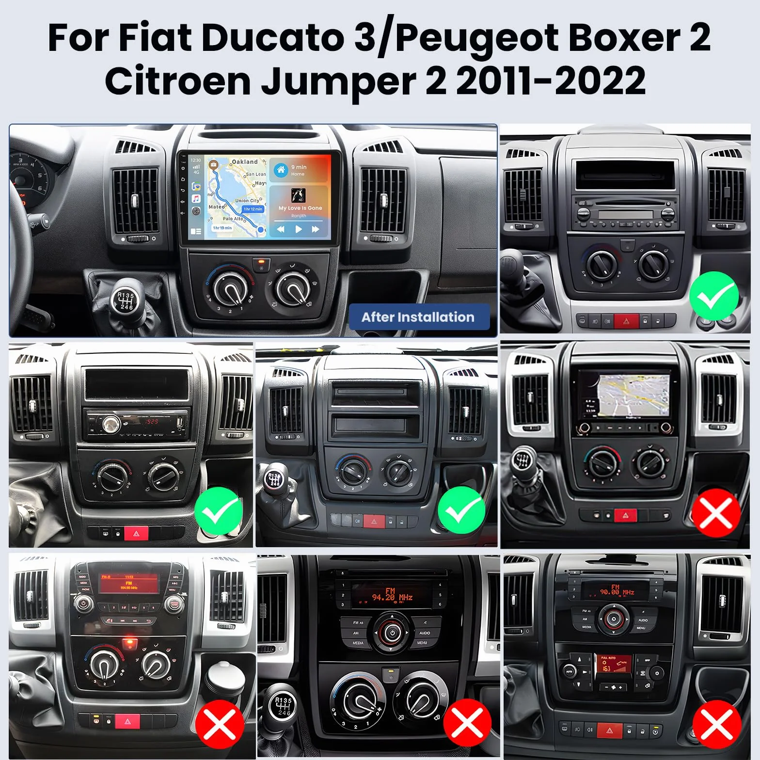 2 GB + 64 GB Android 13 radio samochodowe do Ducato 3/Peugeot Boxer 2/Citroen Jumper 2 2011-2022, radio bezprzewodowe CarPlay z systemem Android Auto zestaw głośnomówiący 9" z nawigacją, kamera