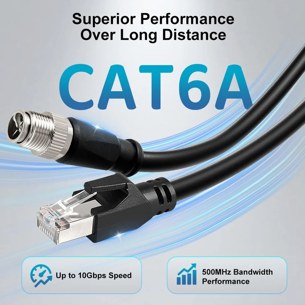 Alvin's Cables M12 X-Code 8-stykowa wtyczka na kabel Ethernet RJ45 do kamery Cognex Keyence, kabel High-Flex Cat6a do automatyki przemysłowej, moduł magistrali polowej, robotyka, 25 m