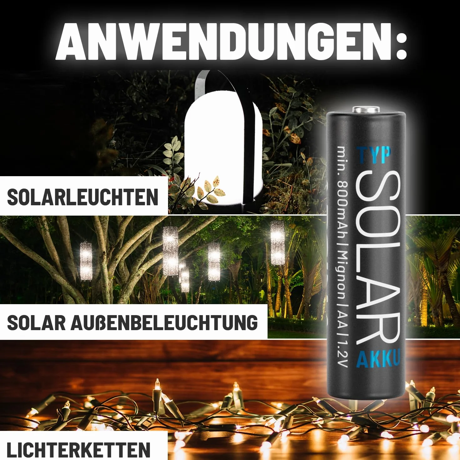 ABSINA 4 x bateria solarna AA do ponownego ładowania, 800 mAh, 1,2 V NiMH, ładowalne baterie AA do lampy solarnej, bateria AA do lamp solarnych, akumulatory AA, baterie AA